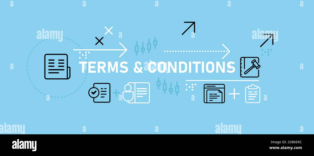 Termes et conditions règles de réglementation conceptuelles gestion d'entreprise travail entreprise contrat service conception icône concept set Outline collection Illustration de Vecteur