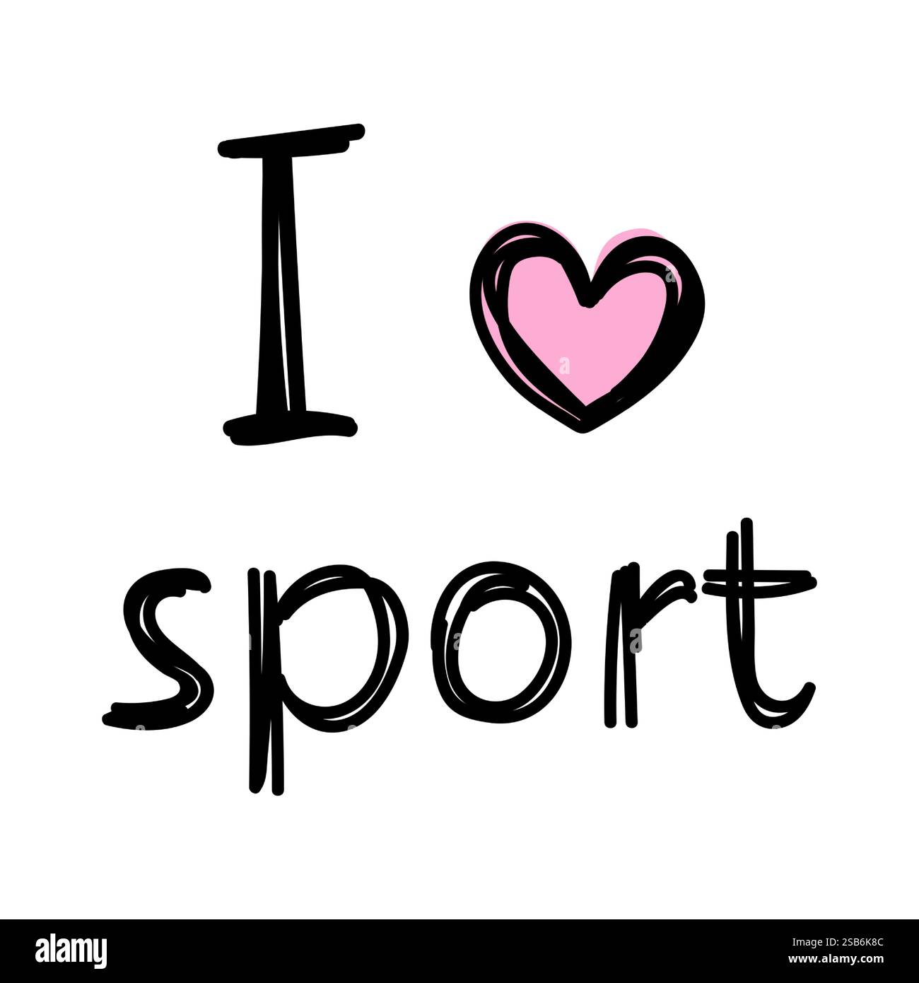 Un design coloré avec un texte audacieux exprimant l'amour pour le sport, avec un symbole en forme de cœur. Le style joyeux capture l'énergie et l'excitation associées Illustration de Vecteur