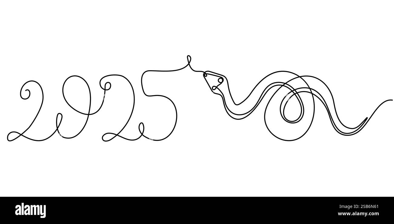 La représentation artistique de l’année 2025 met en scène un serpent entrelacé de lignes élégantes, symbolisant le renouveau et l’excitation. Un design rafraîchissant Illustration de Vecteur