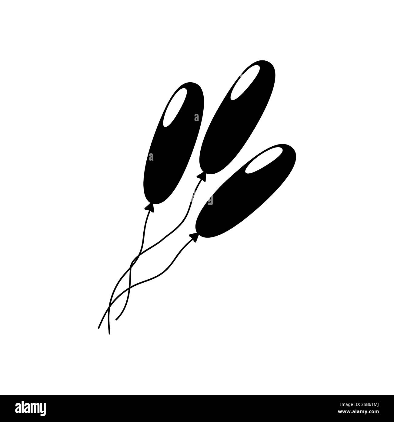 Trois ballons noirs sont attachés ensemble, flottant doucement vers le haut dans une ambiance festive. Ces décorations ajoutent une touche ludique à l'événement. Illustration de Vecteur