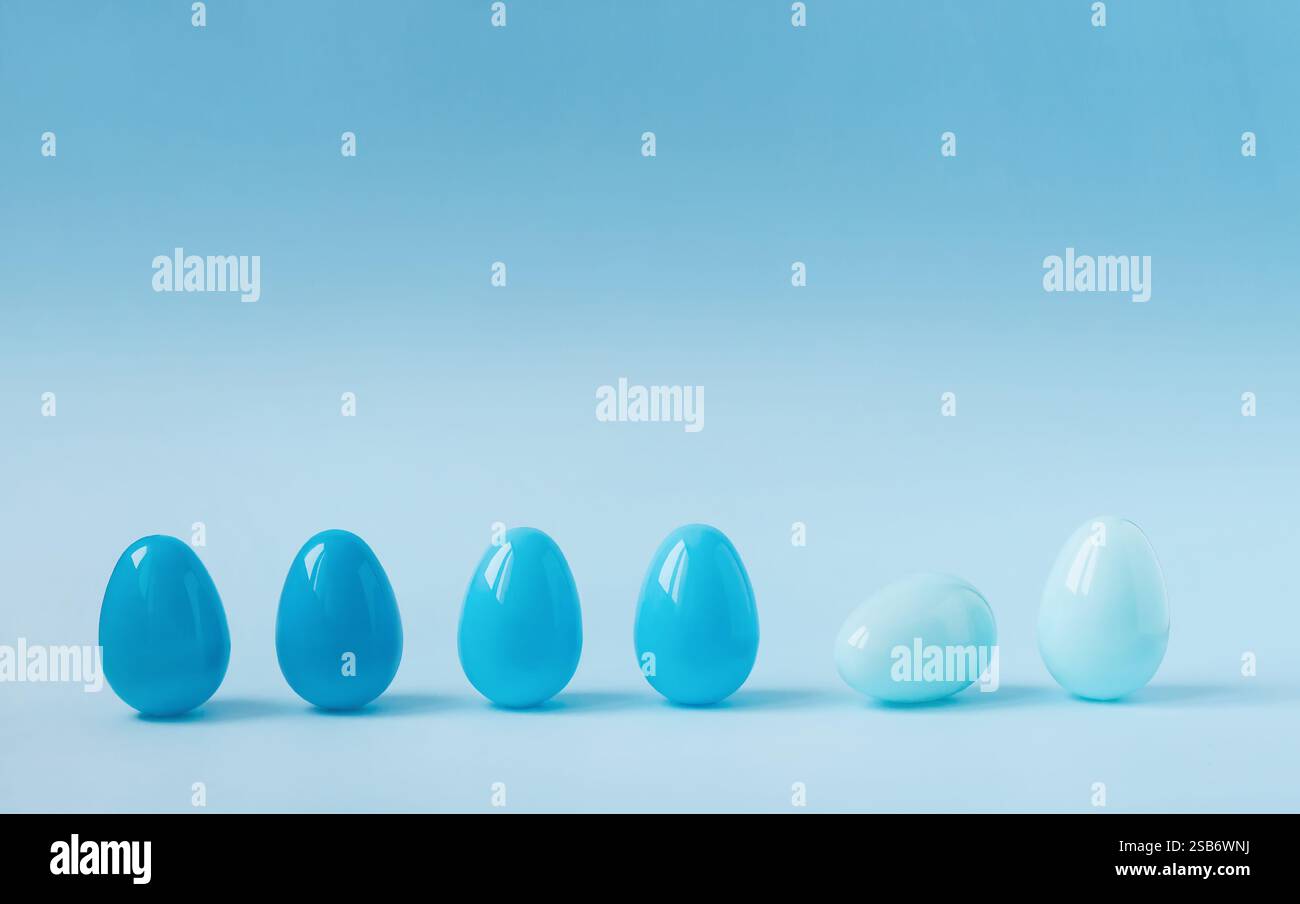 Concept minimaliste de vacances de Pâques. Oeufs de poule de couleur bleu pastel en studio. Fond avec espace de copie pour carte de vœux, bannière, identité de marque Banque D'Images Concept minimaliste de vacances de Pâques. Oeufs de poule de couleur bleu pastel en studio. Fond avec espace de copie pour carte de vœux, bannière, identité de marque Banque D'Images