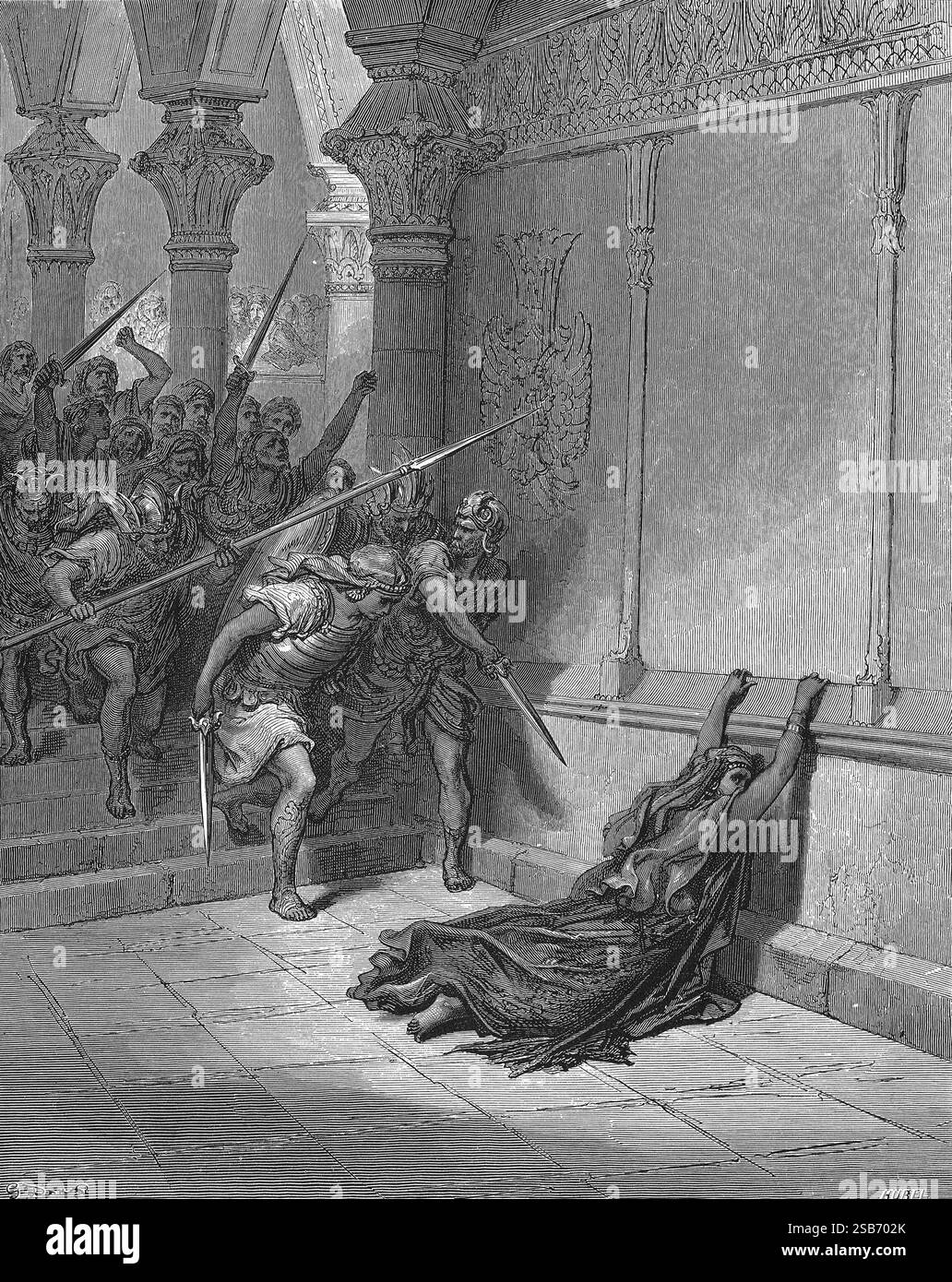 La mort d'Athalie (2 Rois 11:1-20), Bible anglaise de Doré, 1866 Banque D'Images