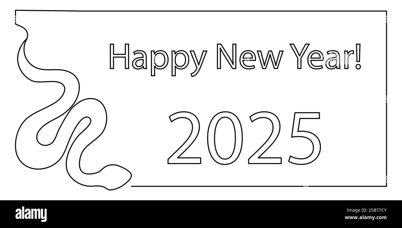 Une salutation joyeuse du nouvel an 2025 présente des décorations ludiques, y compris un motif serpent symbolisant la bonne fortune et la célébration de l'année à venir Illustration de Vecteur