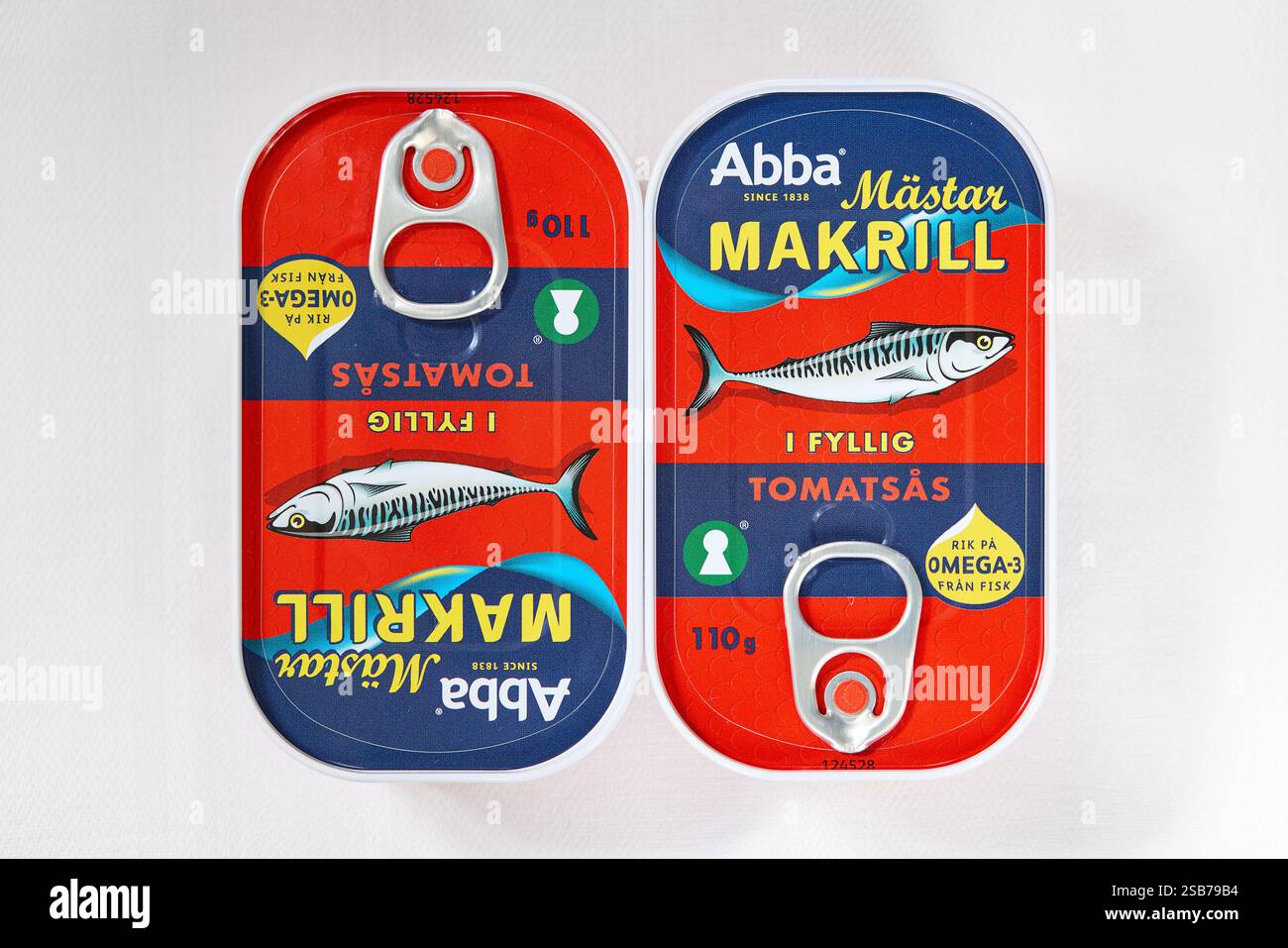 Abba Mästarmakrill i fyllig tomatsås, maquereau en conserve à la sauce tomate Banque D'Images