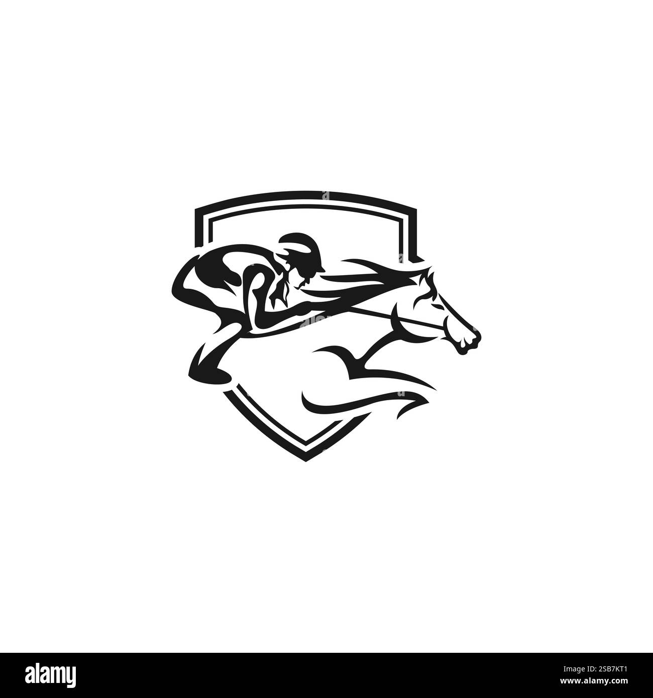 Concept de conception de logo de course de chevaux avec un cavalier. Complexe, classique, mature. Convient pour les conceptions de logo sportif Illustration de Vecteur