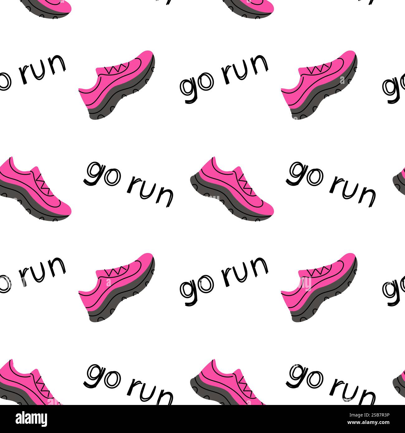 Modèle de chaussures de course rose vif avec texte de motivation sur fond blanc Illustration de Vecteur