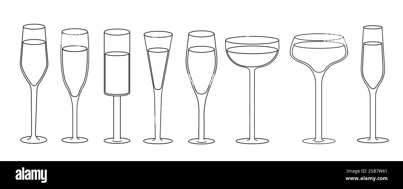 Set fête de mariage ensemble de verre à vin illustration Illustration de Vecteur
