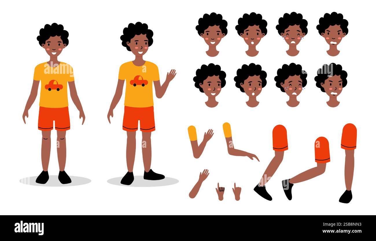 Une collection d'éléments de conception de personnages mettant en vedette un homme âgé marchant avec diverses expressions Illustration de Vecteur