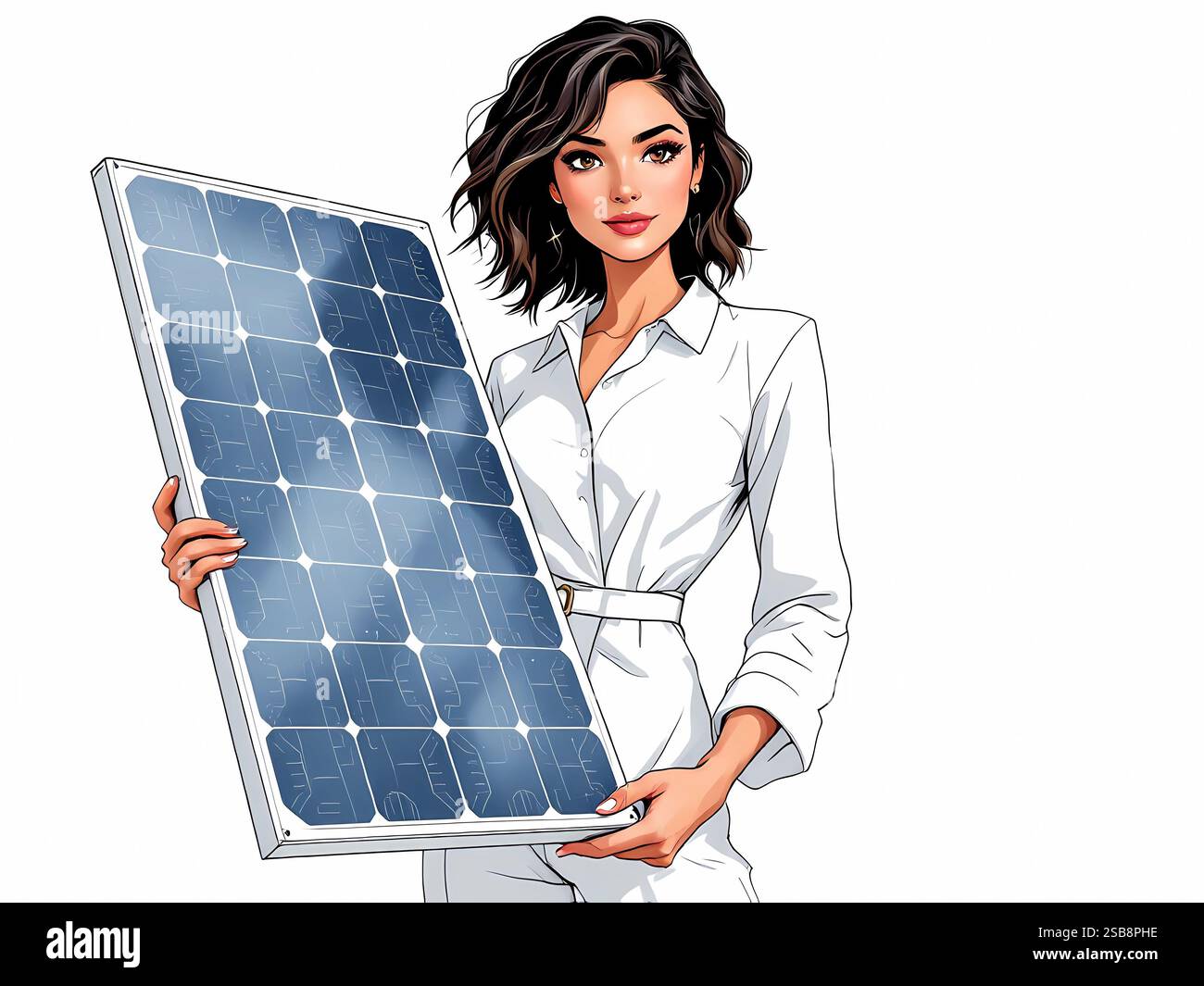 Femme tenant une illustration de panneau solaire Banque D'Images