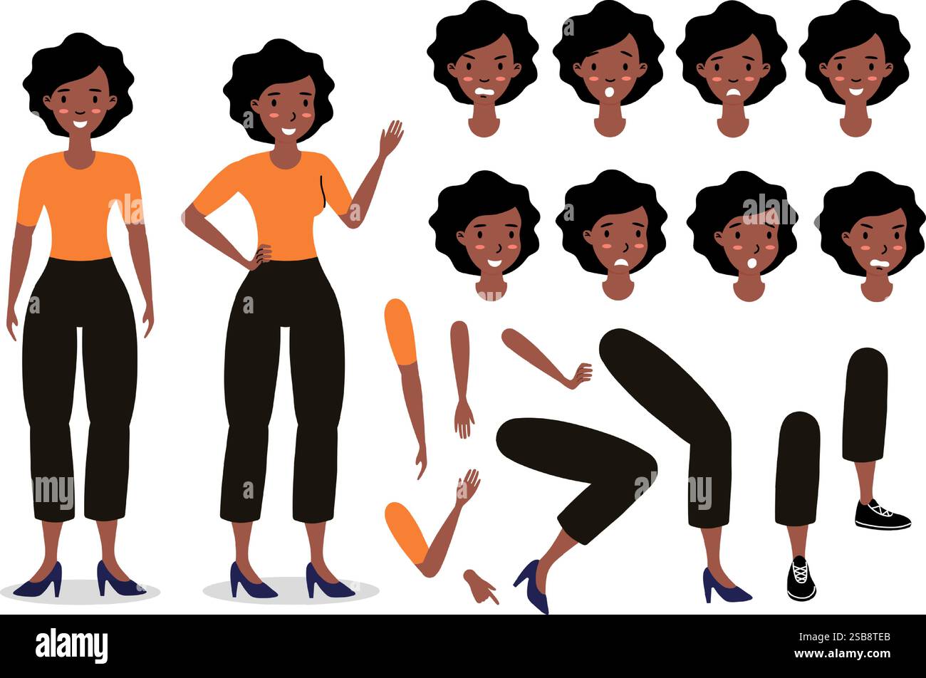 Dessin de personnage de dessin animé mettant en vedette une femme avec diverses poses et expressions Illustration de Vecteur