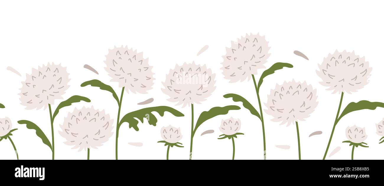 Motif floral avec de délicates fleurs blanches avec des feuilles vertes dans un style minimaliste Illustration de Vecteur