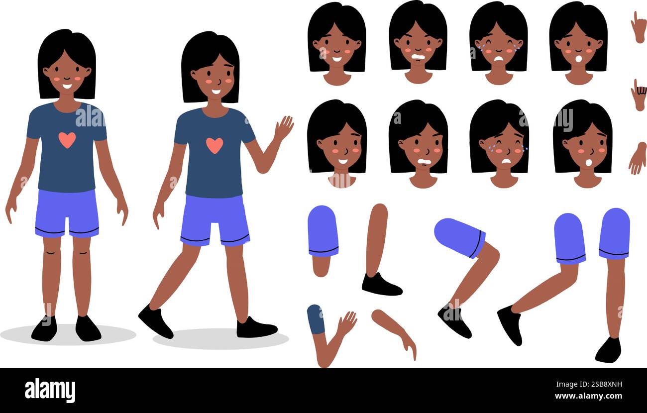 Un personnage de dessin animé joyeux présentant diverses expressions et poses à des fins d'animation Illustration de Vecteur