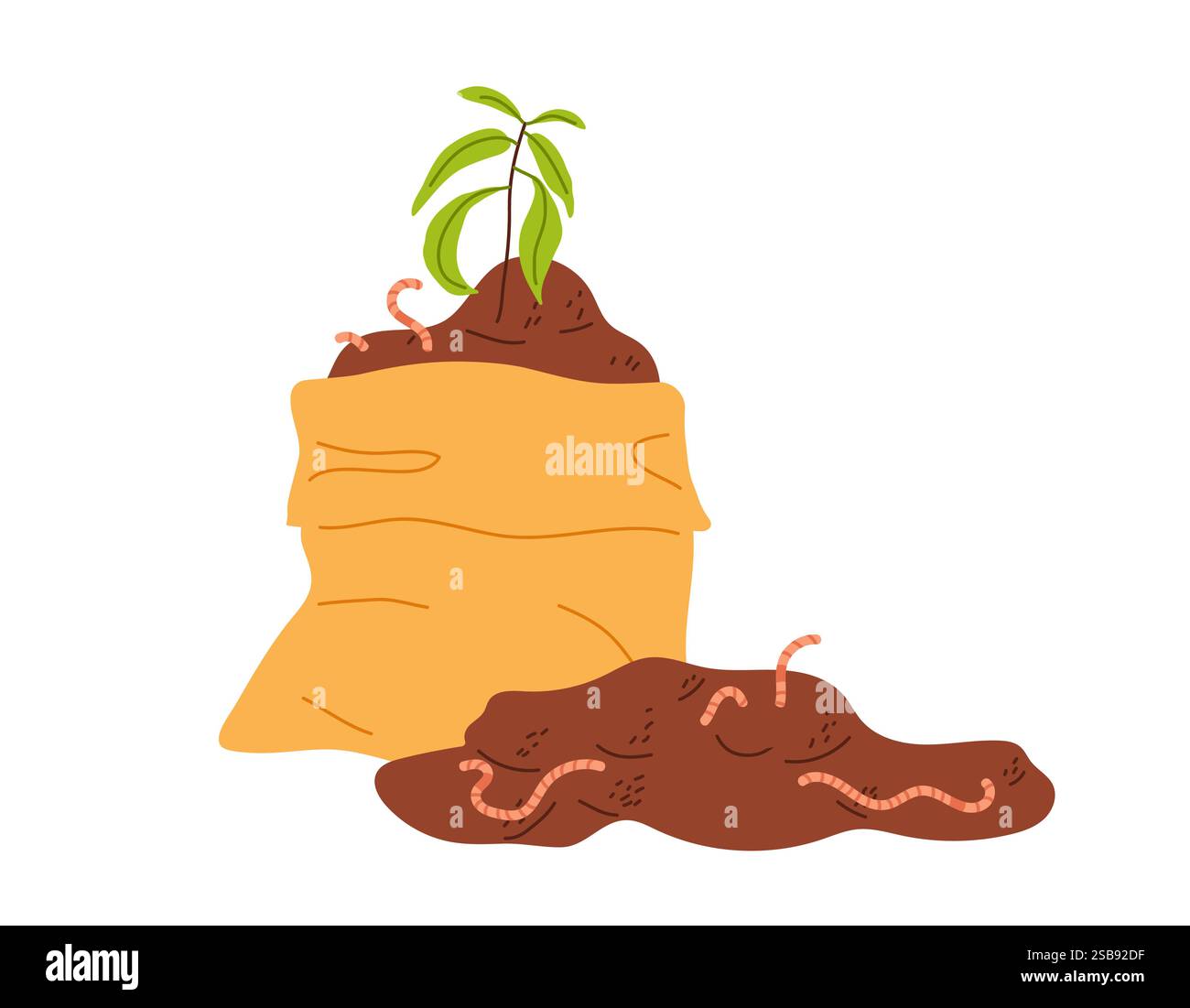 Jardinage avec compost et vers de terre pour des efforts durables d'amélioration des sols Illustration de Vecteur