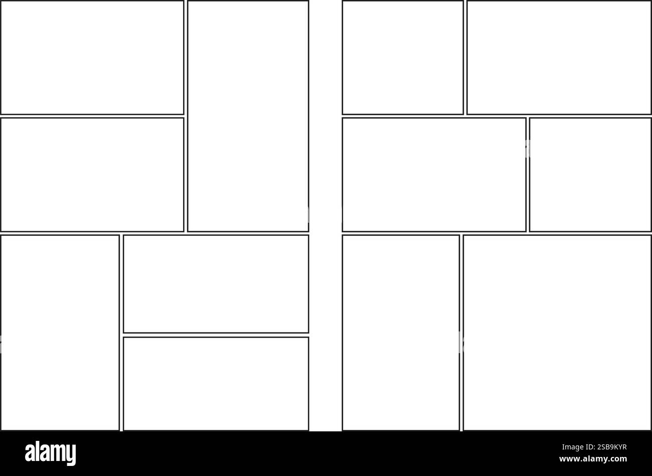 Cadre de bande dessinée. Modèle de manga sur fond blanc. Page pop art avec grille. Vierge avec des boîtes pour anime et dialogue. Storyboard vectoriel pour magazine Illustration de Vecteur