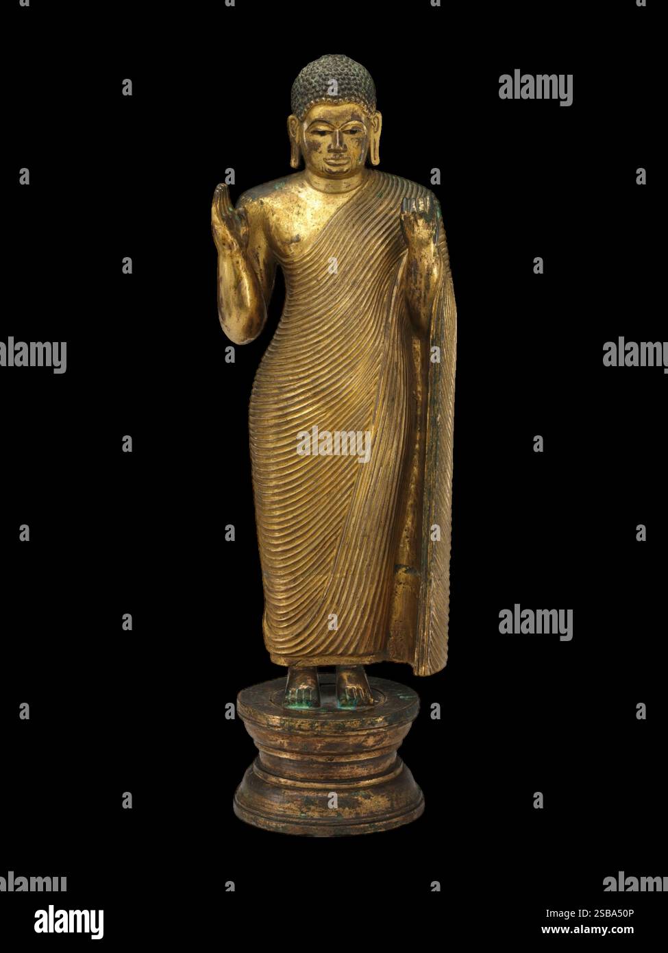 Sculpture antique de Bouddha offrant une protection du milieu du XVe siècle Sri Lanka Banque D'Images