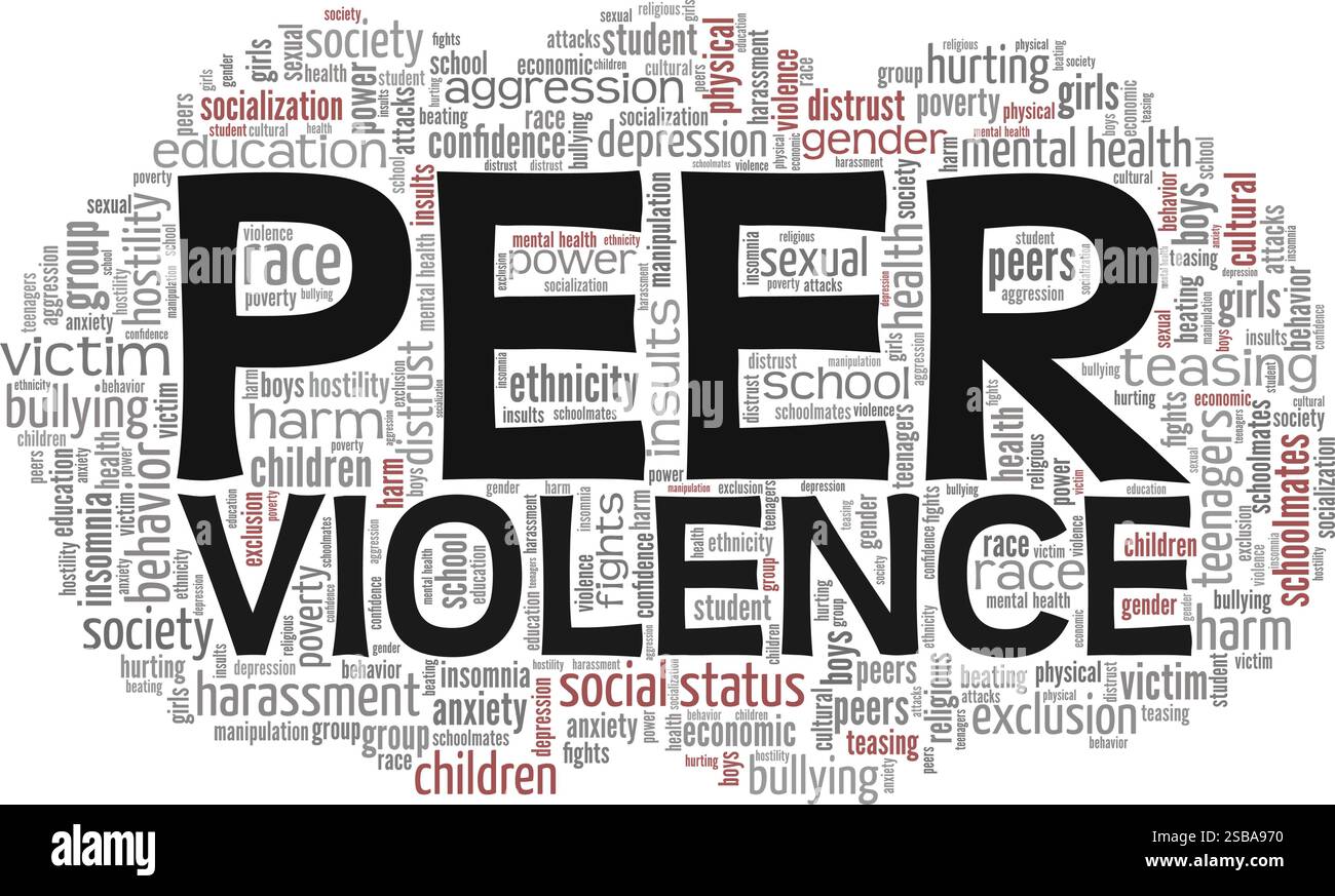 Conception conceptuelle de nuage de mots de violence de pair isolé sur fond blanc. Illustration de Vecteur