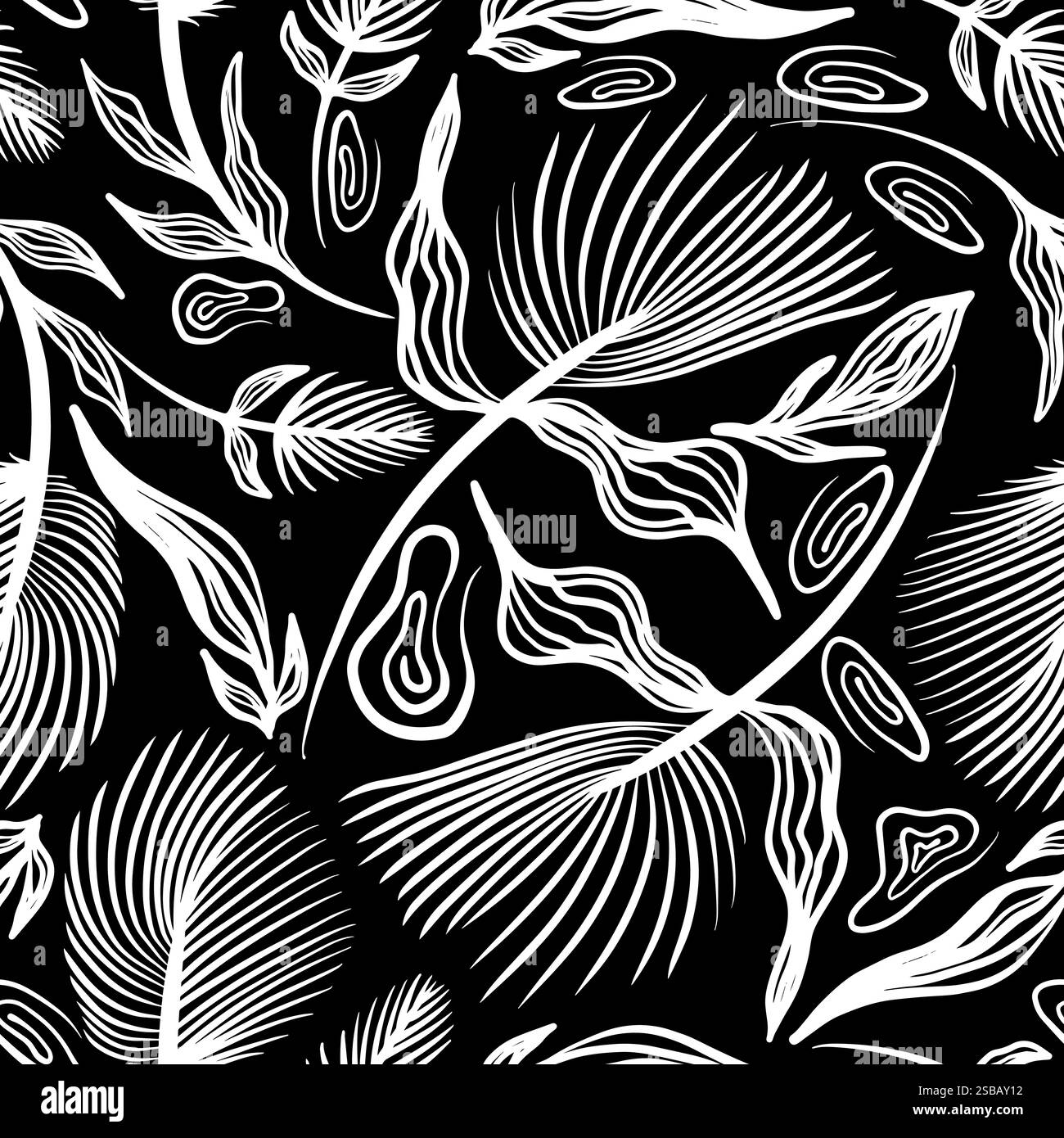 Dessiné à la main simple abstrait feuilles tropicales motif sans couture. Illustration vectorielle Illustration de Vecteur