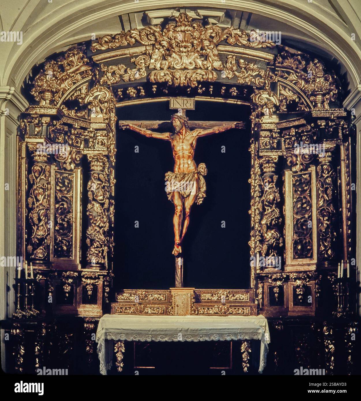 Cristo de la Agonía, escultura realizada por Juan de Mesa y Velasco en 1622. Iglesia de San Pedro de Ariznoa, Vergara, País Vasco. Banque D'Images
