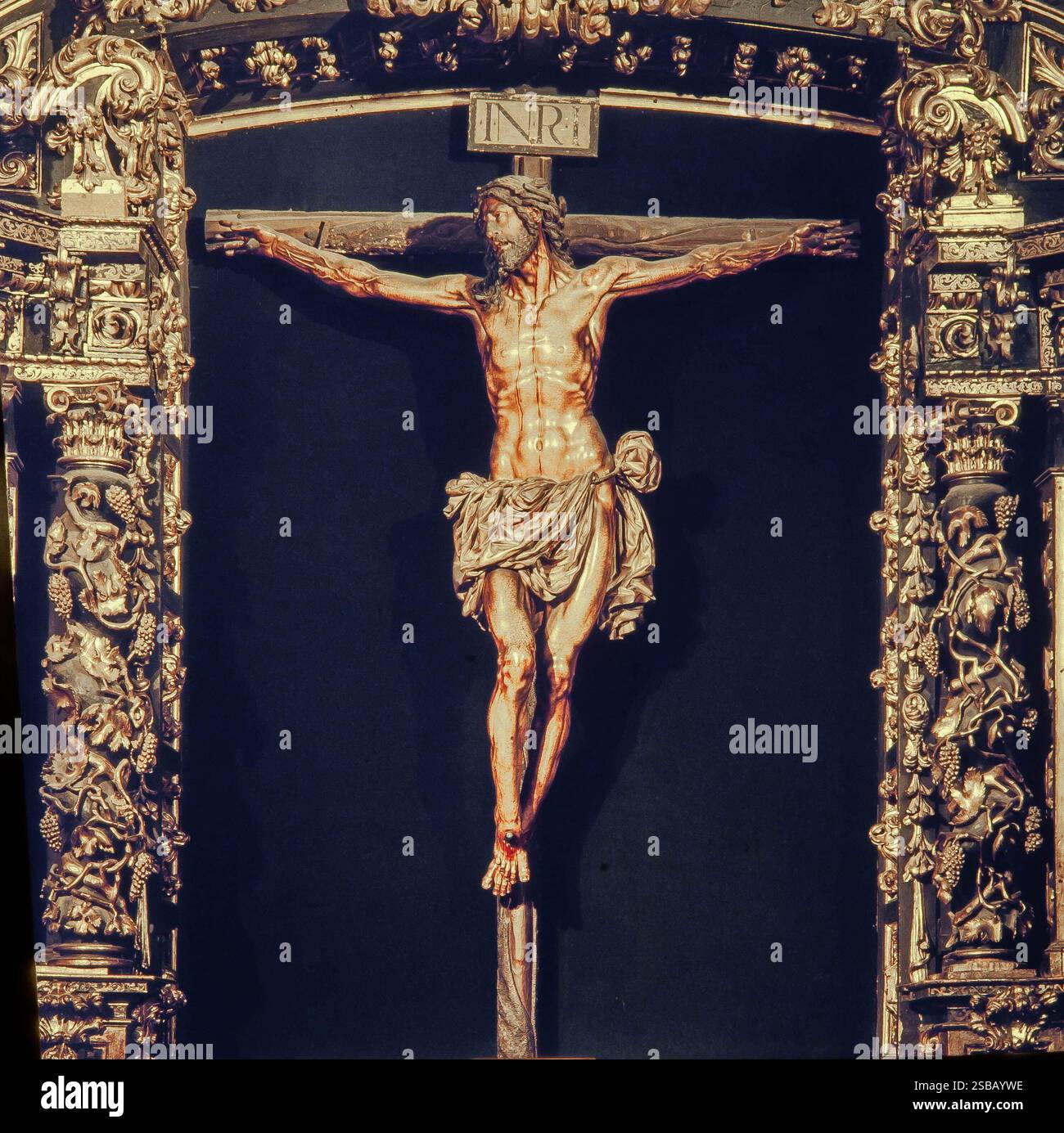 Cristo de la Agonía, escultura realizada por Juan de Mesa y Velasco en 1622. Iglesia de San Pedro de Ariznoa, Vergara, País Vasco. Banque D'Images