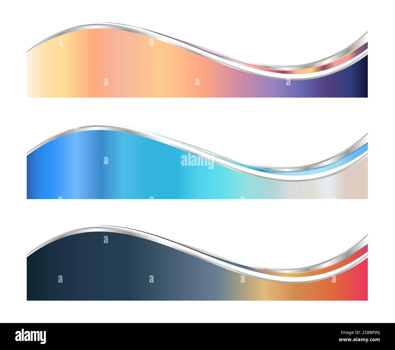 Modèle de séparateur en-tête 3D, ensemble d'illustration de pied de page séparateur d'affaires avec des vagues colorées Illustration de Vecteur