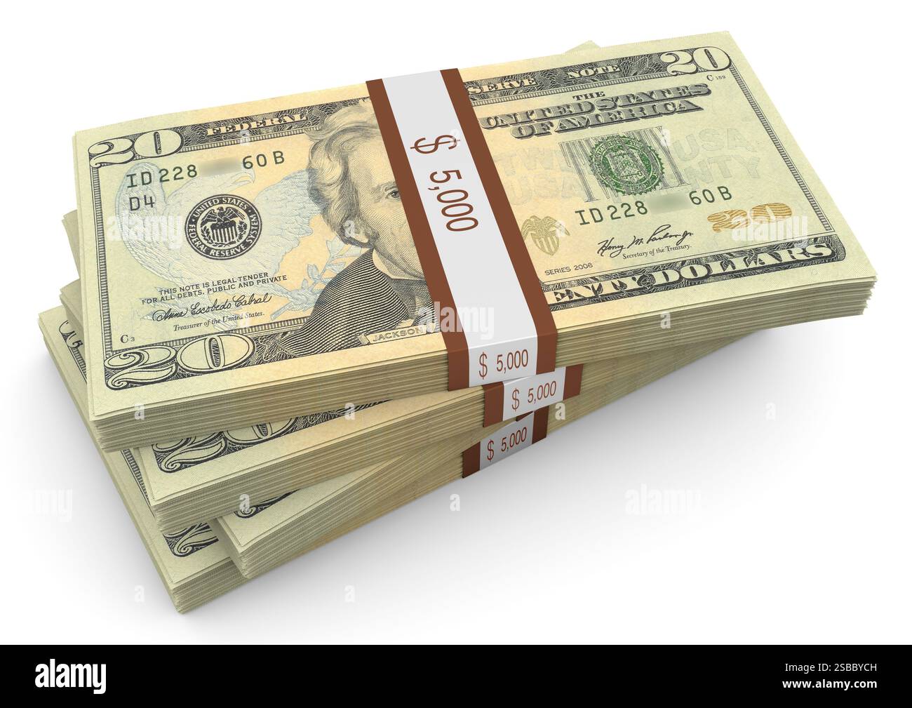 BILLETS DE BANQUE PILE DOLLARS US USD argent américain devise épargne investissement pile isolé Banque D'Images