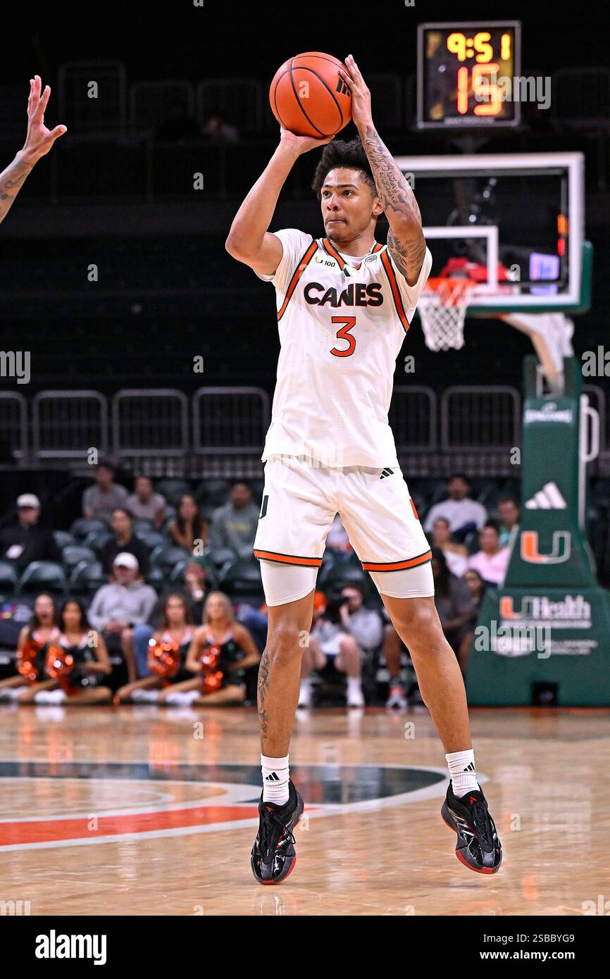 CORAL GABLES, FL - FEBRUARY 01: Miami guard Jalil Bethea (3) shoots a ...