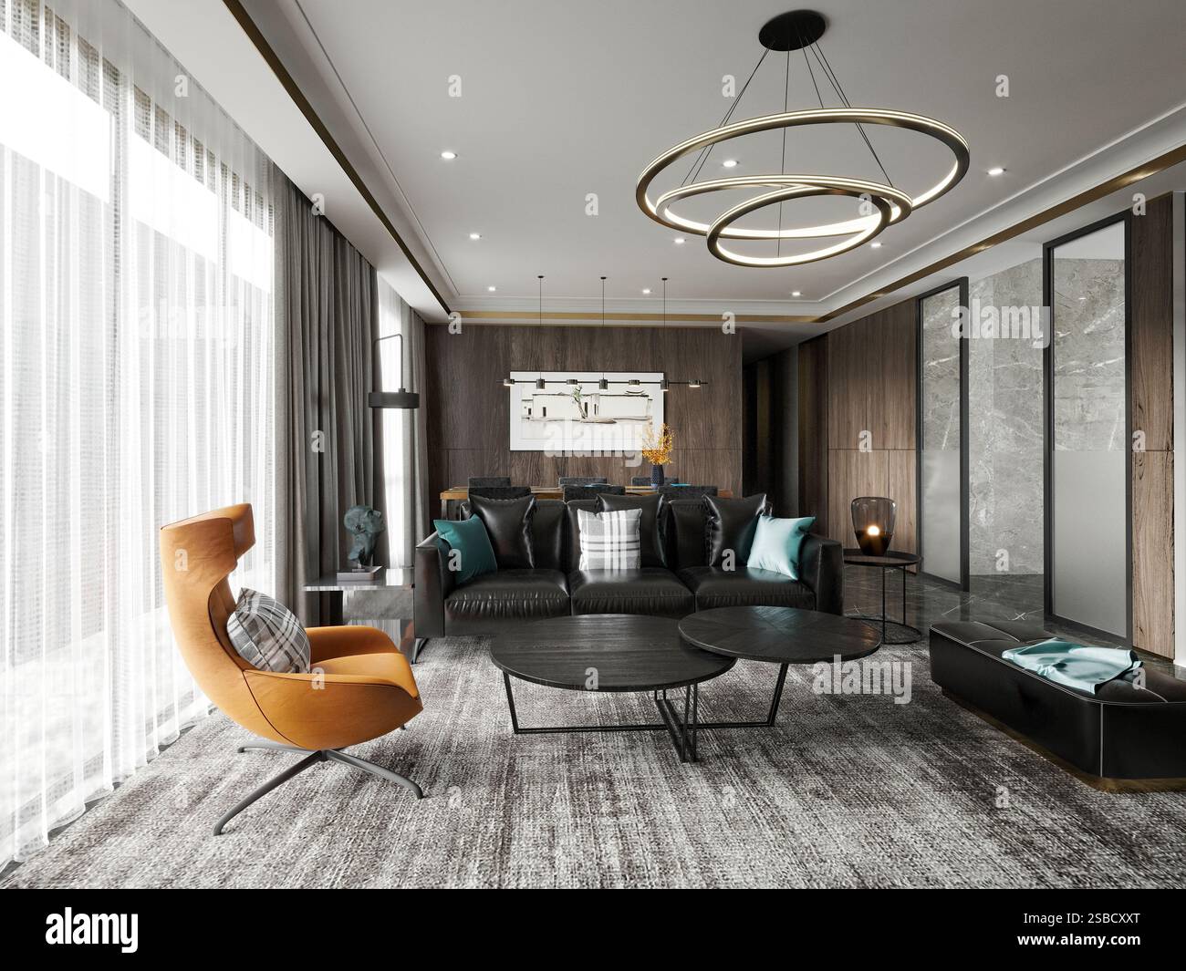 3D render modern living room Banque D'Images