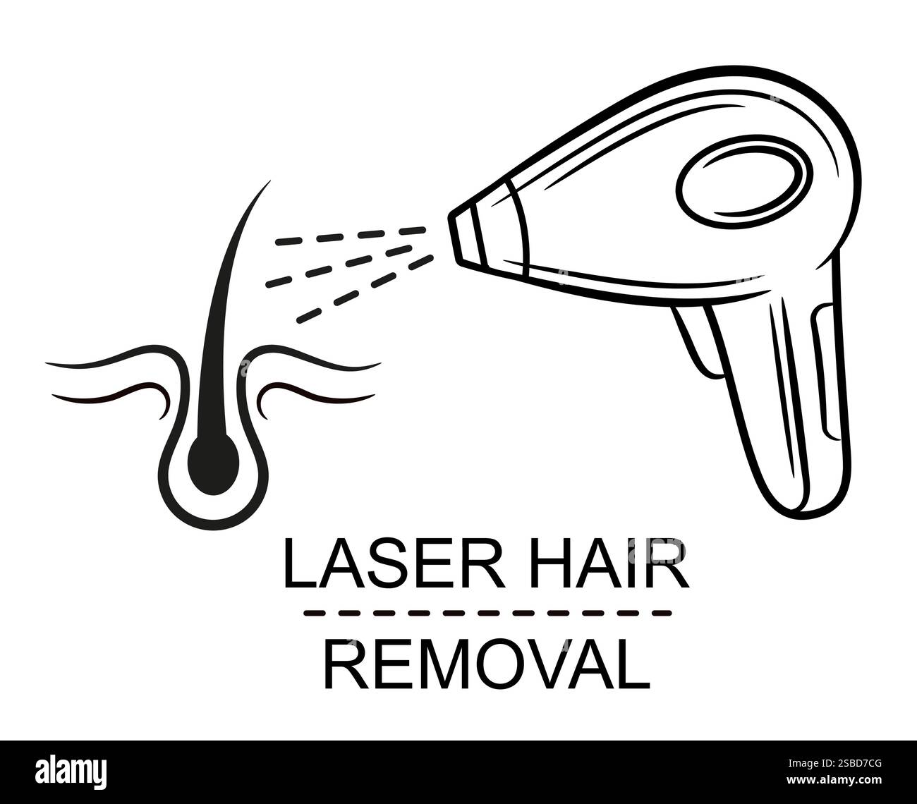 Enlèvement de bulbe pileux au laser, épilation de la peau, épilation femme hygiène soin du corps procédure de beauté. Appareil d'épilation à lumière pulsée. Supprimer l'icône de ligne folliculaire Illustration de Vecteur