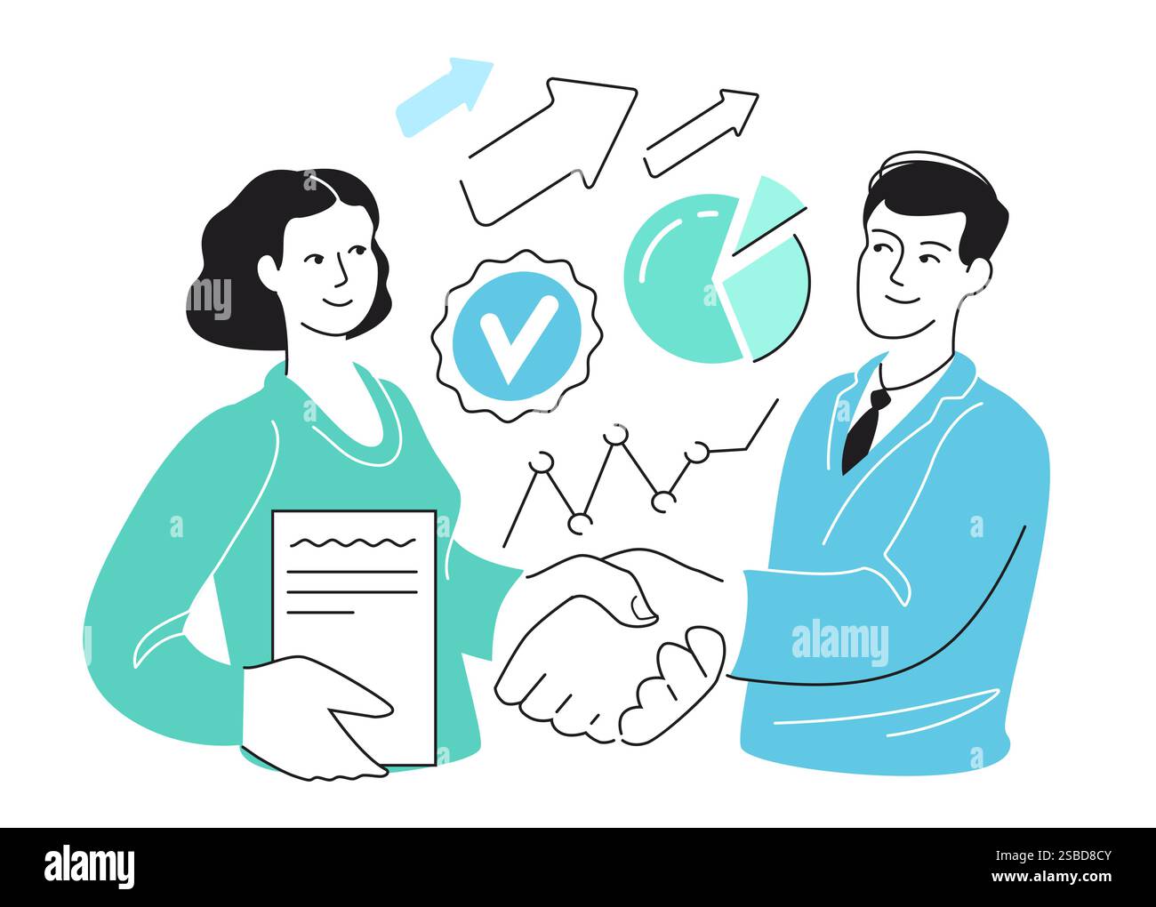 Poignée de main, accord réussi. Contrat de partenariat. Coopération avec les partenaires commerciaux. Illustration vectorielle Illustration de Vecteur