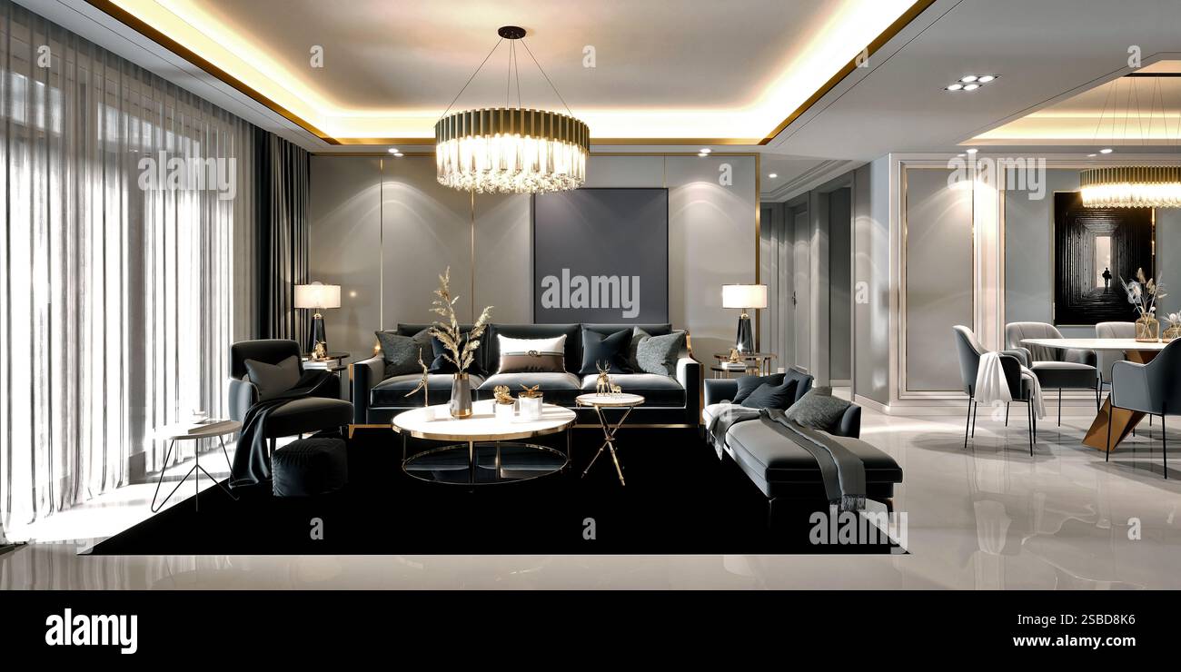 3D render modern living room Banque D'Images
