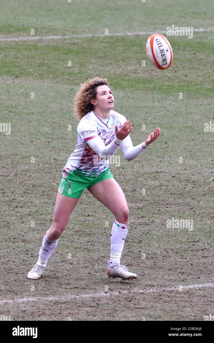 Exeter, Devon, Royaume-Uni. 2 février 2025. PWR Professional Women's Rugby Exeter Chiefs contre Harlequins à Sandy Park, Exeter, Devon. Photo : Ellie Kildunne Catch. Crédit : Nidpor/Alamy Live News Banque D'Images