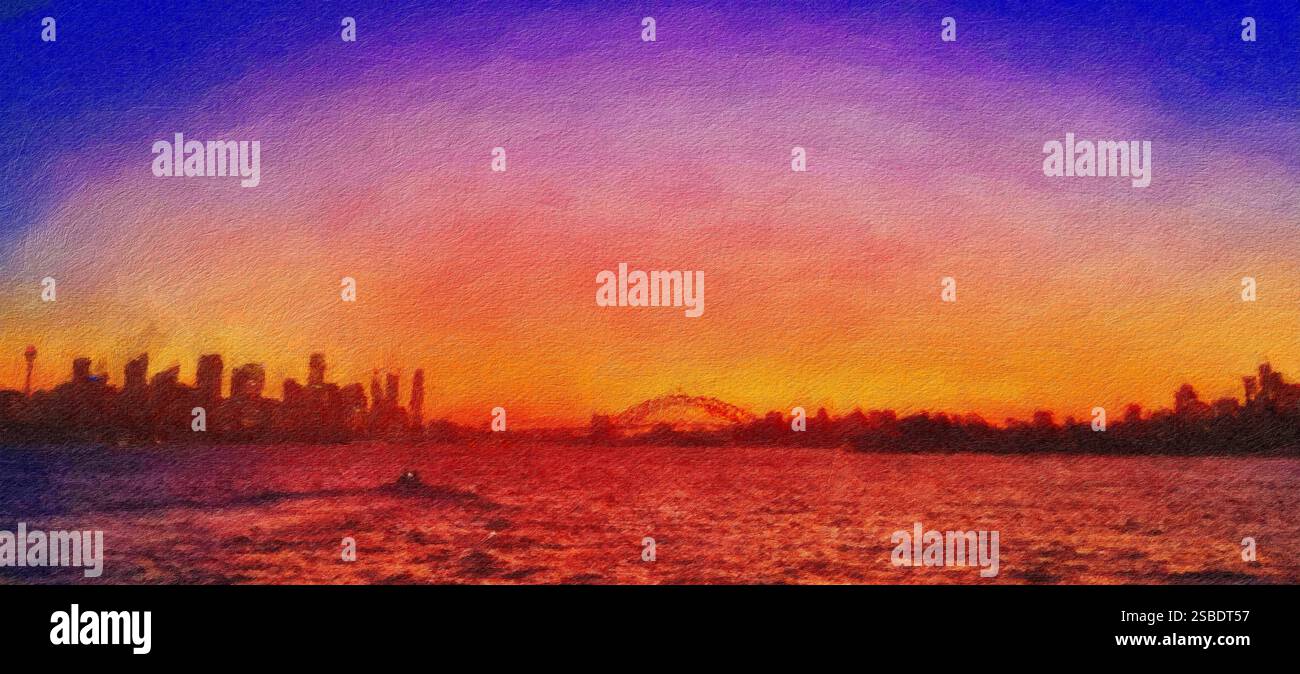 Coucher de soleil, Sydney Skyline. Banque D'Images
