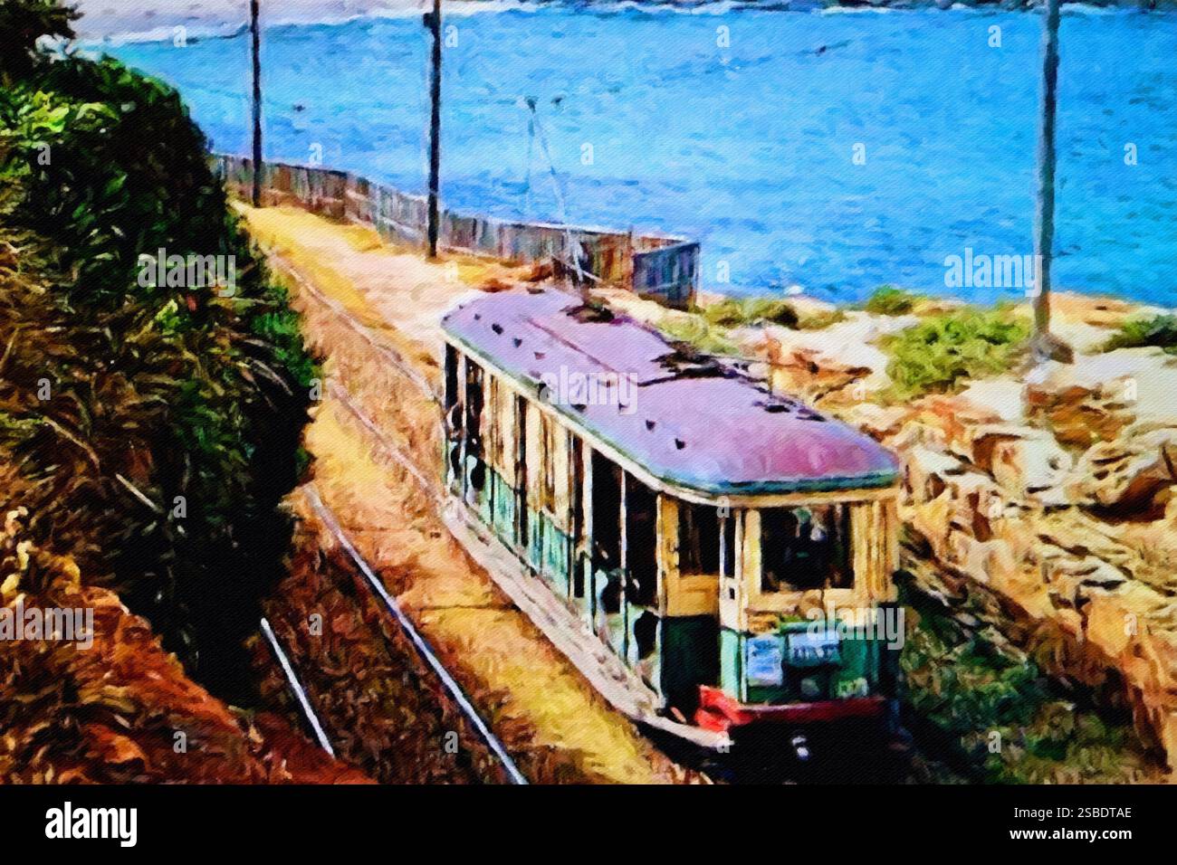 O-Class Tram #1371, Bronte Beach, Sydney des années 1950 Banque D'Images