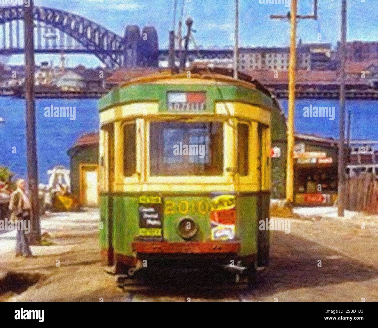 R1 tramway n° 2010 au quai 1950 de Darling Street en direction de Rozelle, Sydney. Banque D'Images