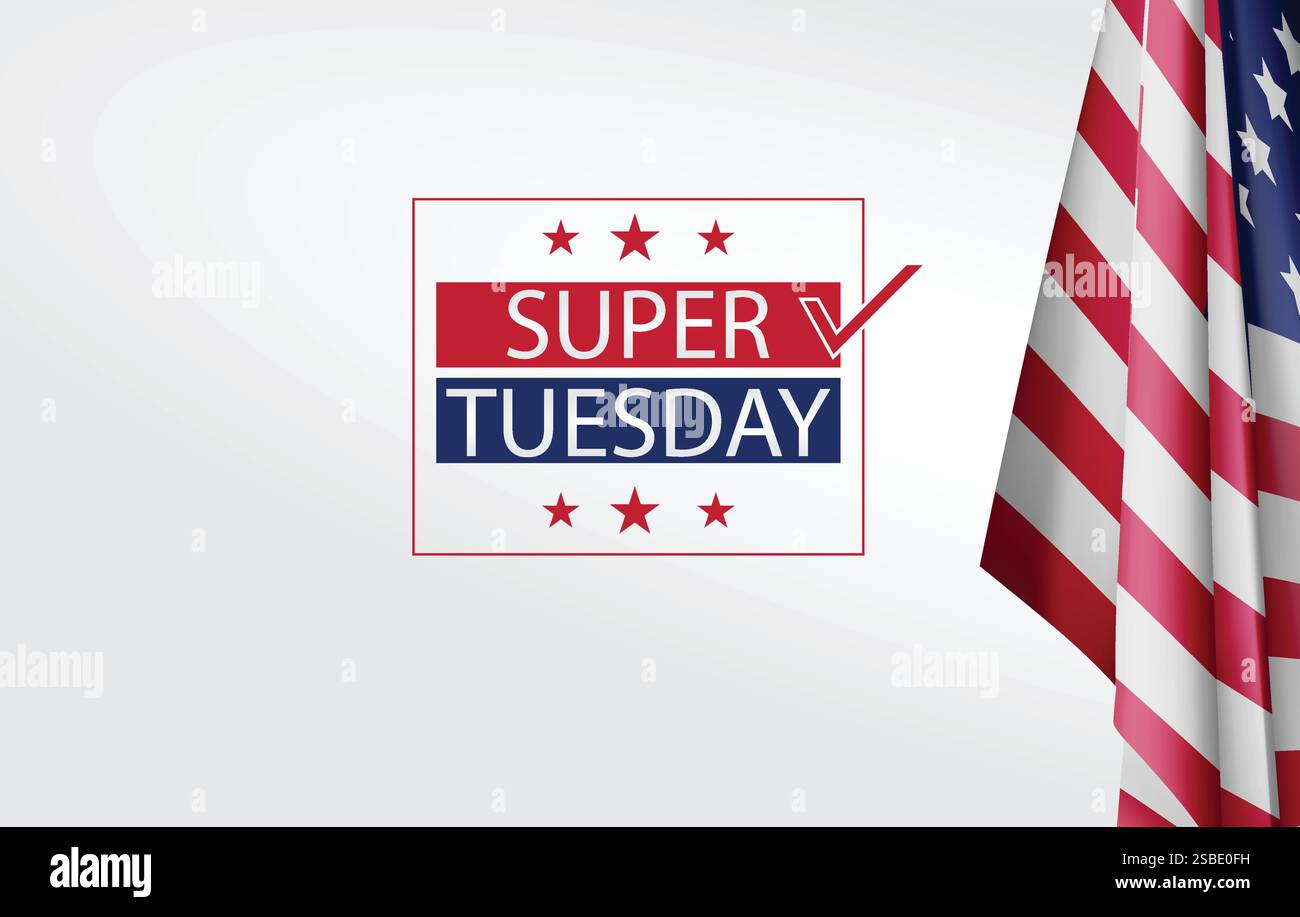 Graphique patriotique Super Tuesday Election avec texte rouge, blanc et bleu avec une coche Illustration de Vecteur
