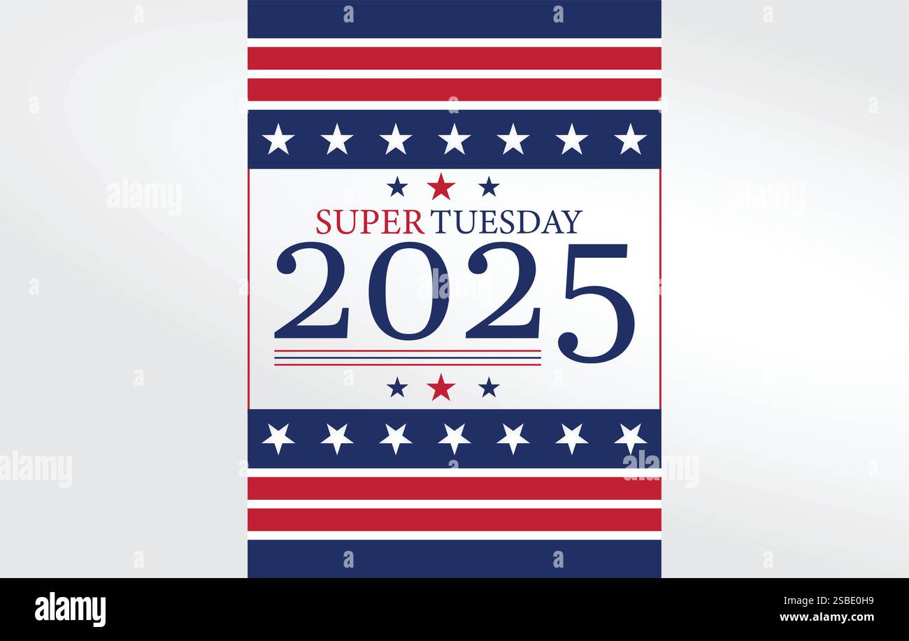 Graphique patriotique Super Tuesday Election avec texte rouge, blanc et bleu avec une coche Illustration de Vecteur