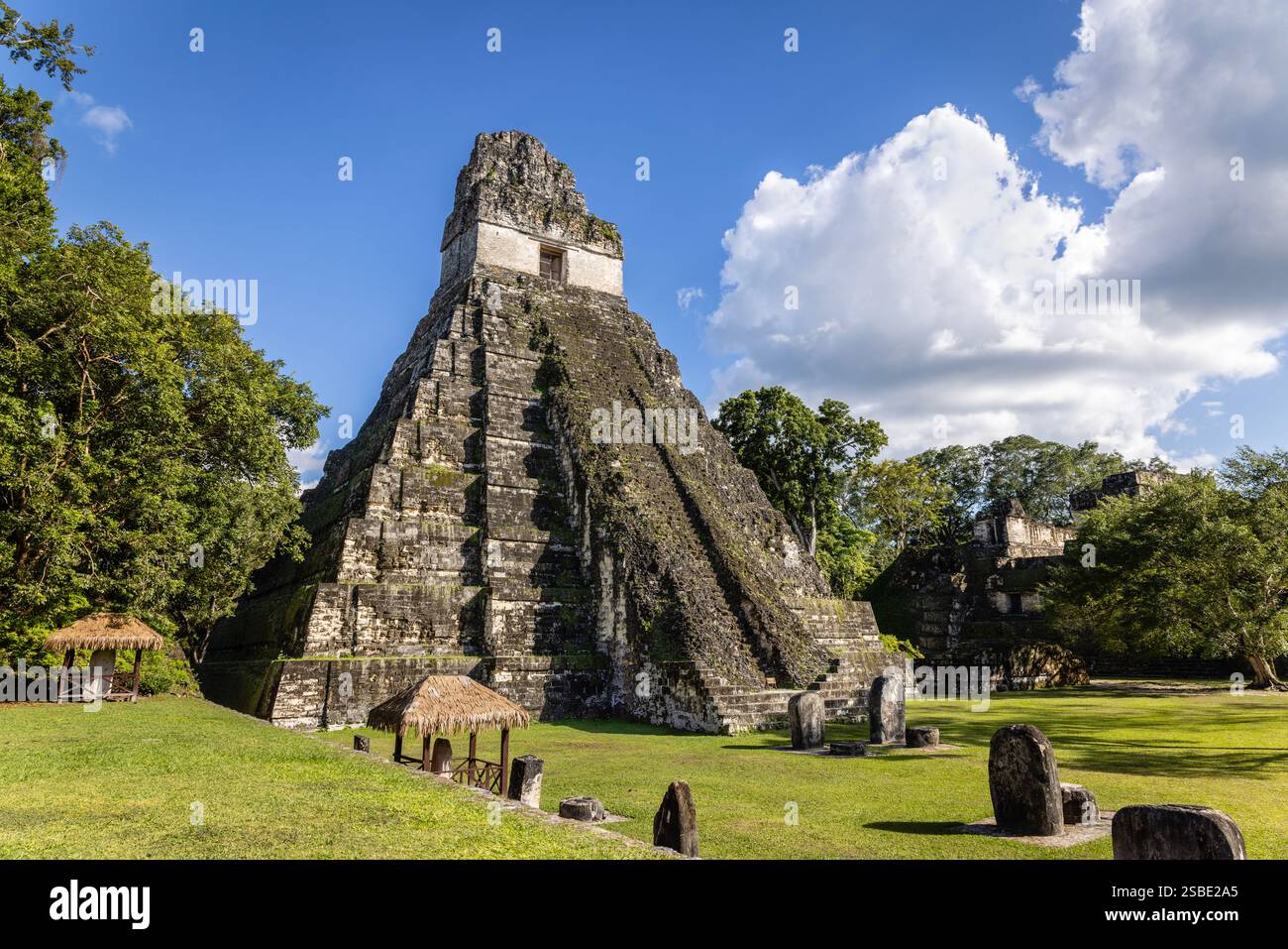 Temple I, Temple du Grand Jaguar, Temple d'Ah cacao, de l'ancienne ville maya de Tikal dans la forêt tropicale humide de Petén, El Peten, Gu Banque D'Images
