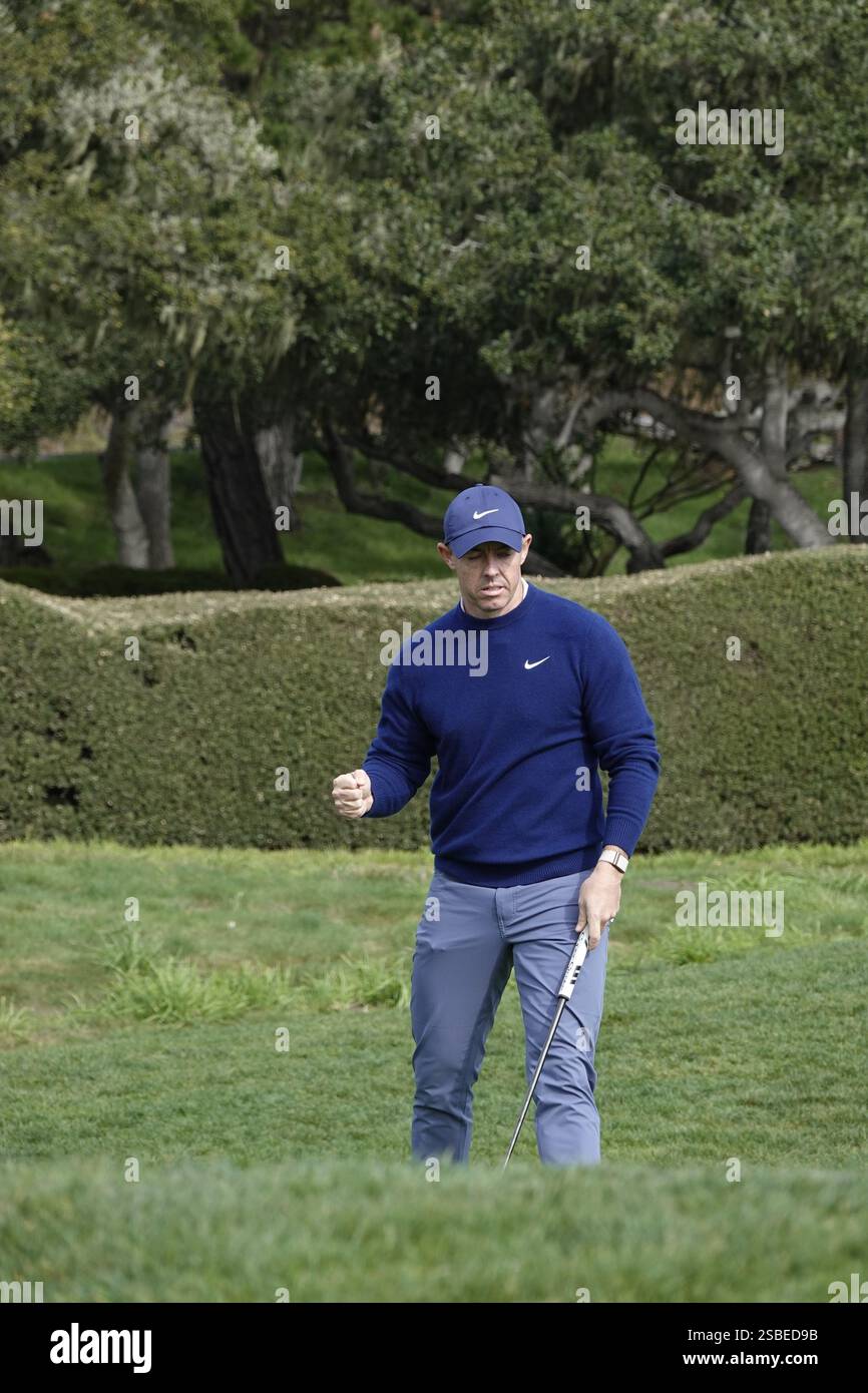 Pebble Beach, États-Unis. 02 février 2025. Pebble Beach, Californie, États-Unis - 2 février 2025 Rory McIlroy aigle le 14e trou le dernier jour du terrain de golf AT&T Pebble Beach Pro-Am (PGA Tour signature golf event), Californie, États-Unis crédit : Motofoto/Alamy Live News Banque D'Images