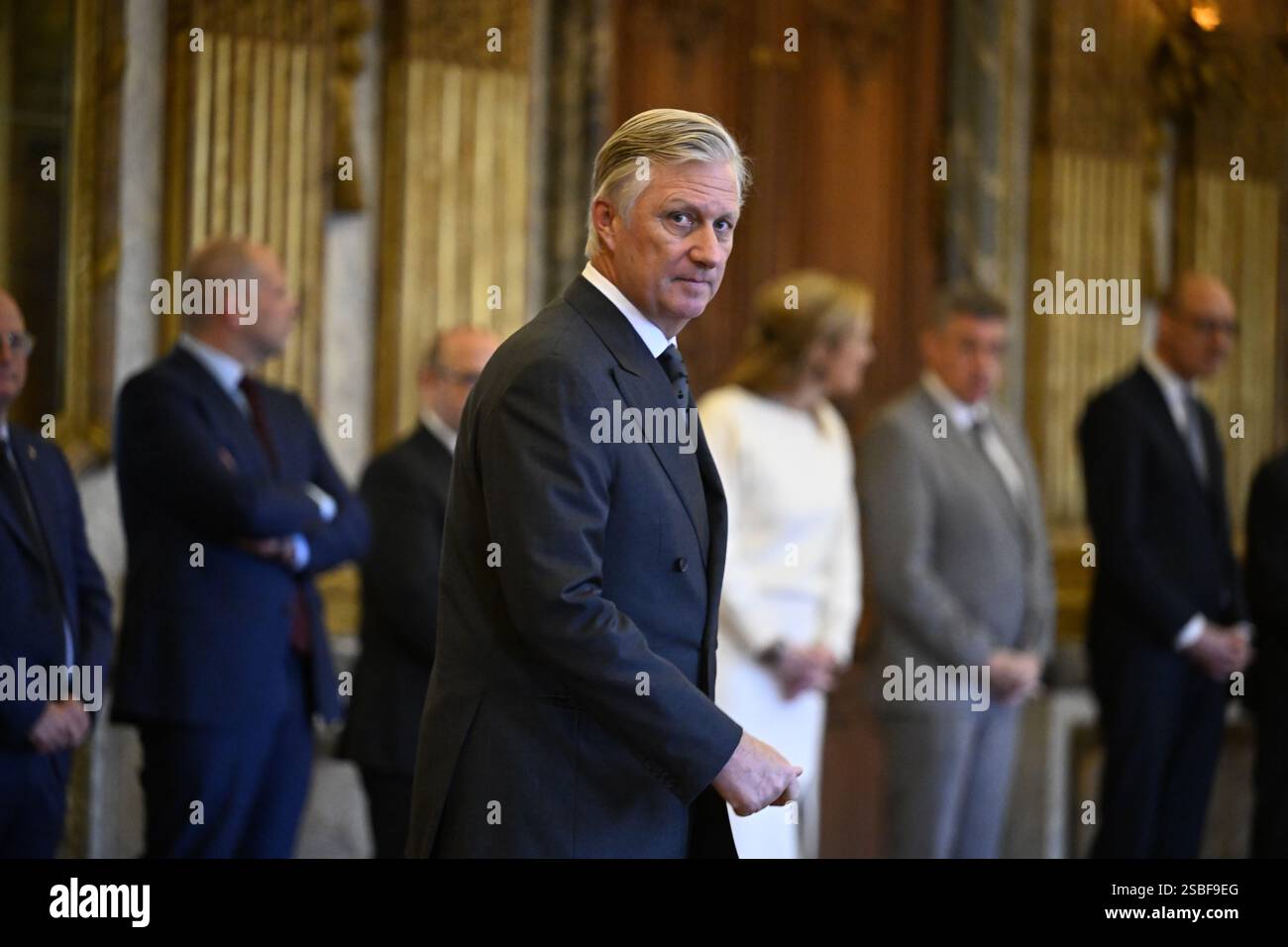 Bruxelles, Belgique. 03rd Feb, 2025. Roi Philippe - Filip de Belgique photographié lors de la cérémonie de serment du nouveau premier ministre et des membres du gouvernement fédéral au Palais Royal, dimanche 02 février 2025, à Bruxelles. Les négociateurs des cinq partis qui composent la coalition de l'Arizona - la N-va, MR, engagés, Vooruit et CD&V - sont parvenus à un accord gouvernemental vendredi soir. BELGA PHOTO JASPER JACOBS crédit : Belga News Agency/Alamy Live News Banque D'Images