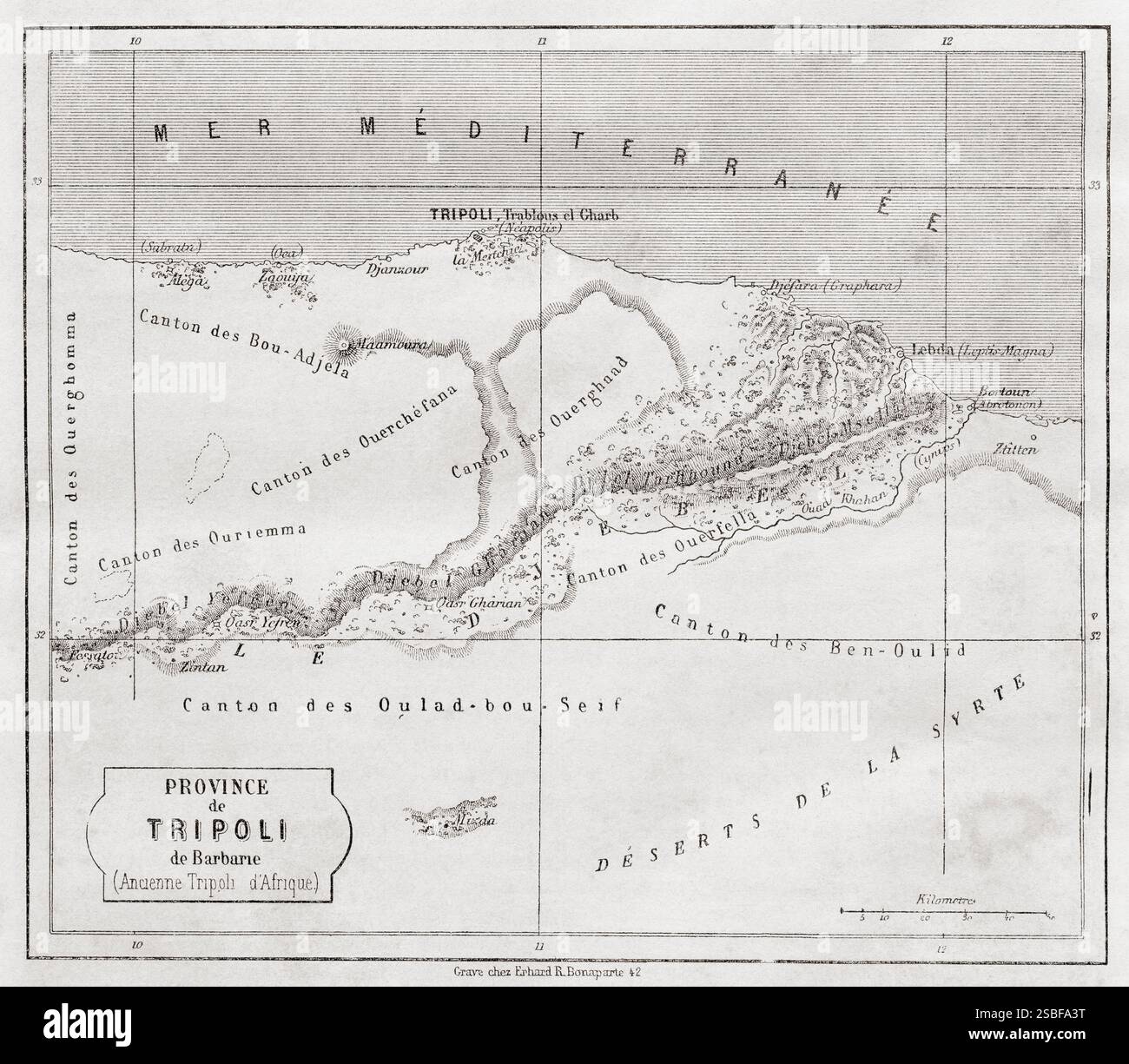 Carte montrant la province de Barbarie Tripoli, Afrique, XIXe siècle. De promenades en Tripolitaine, Afrique du Nord par Alexander, Baron Krafft, alias Hadji, 1835 - 1904. En vedette dans le Tour du monde, publié en 1861. Banque D'Images Carte montrant la province de Barbarie Tripoli, Afrique, XIXe siècle. De promenades en Tripolitaine, Afrique du Nord par Alexander, Baron Krafft, alias Hadji, 1835 - 1904. En vedette dans le Tour du monde, publié en 1861. Banque D'Images