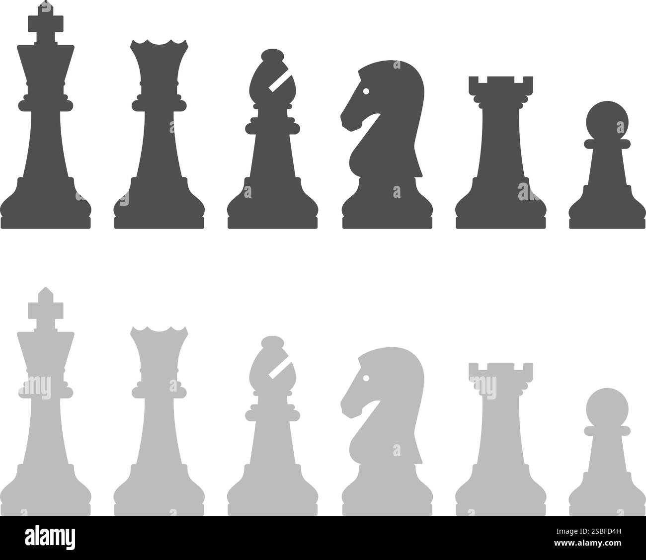 Ensemble de pièces d'échecs debout en ligne, isolé : jeu d'échecs, stratégie et concept de jeux de société Illustration de Vecteur