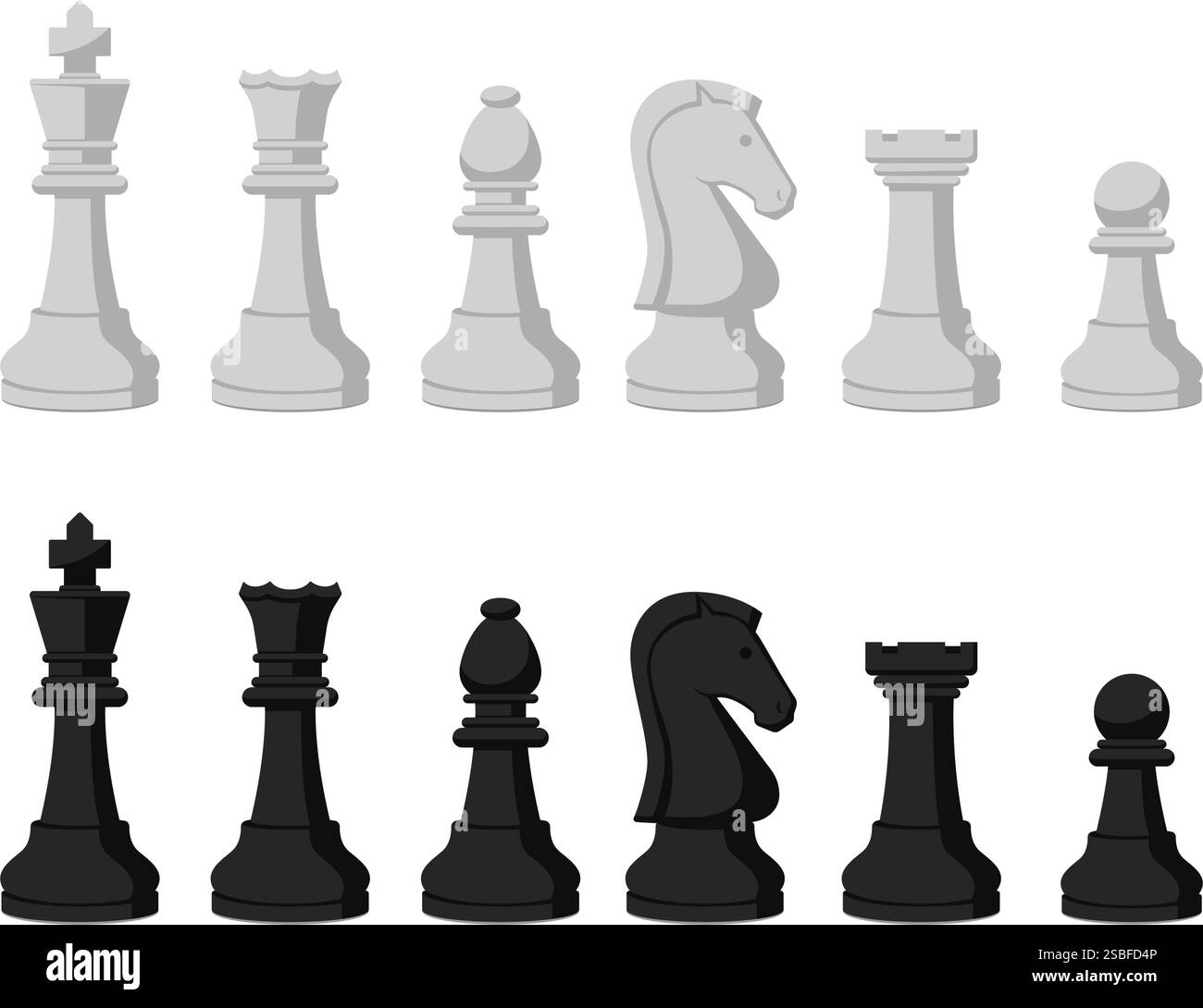 Ensemble de pièces d'échecs debout en ligne, isolé : jeu d'échecs, stratégie et concept de jeux de société Illustration de Vecteur