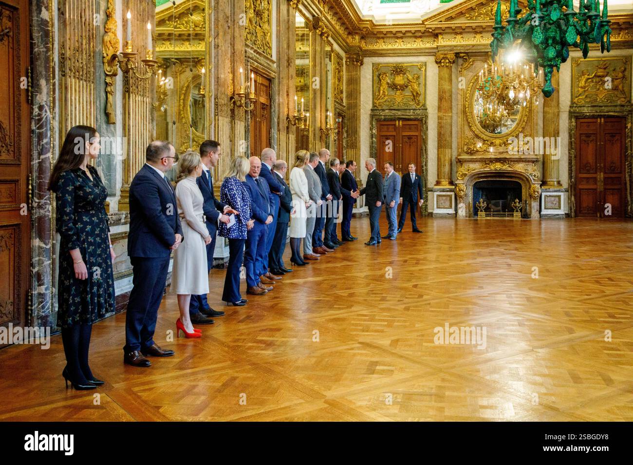 Bruxelles, Belgique. 03rd Feb, 2025. Cérémonie de serment du nouveau premier ministre et des membres du gouvernement fédéral au Palais Royal, lundi 03 février 2025, à Bruxelles. Les négociateurs des cinq partis qui composent la coalition de l'Arizona - la N-va, MR, engagés, Vooruit et CD&V - sont parvenus à un accord gouvernemental vendredi soir. BELGA PHOTO HATIM KAGHAT crédit : Belga News Agency/Alamy Live News Banque D'Images