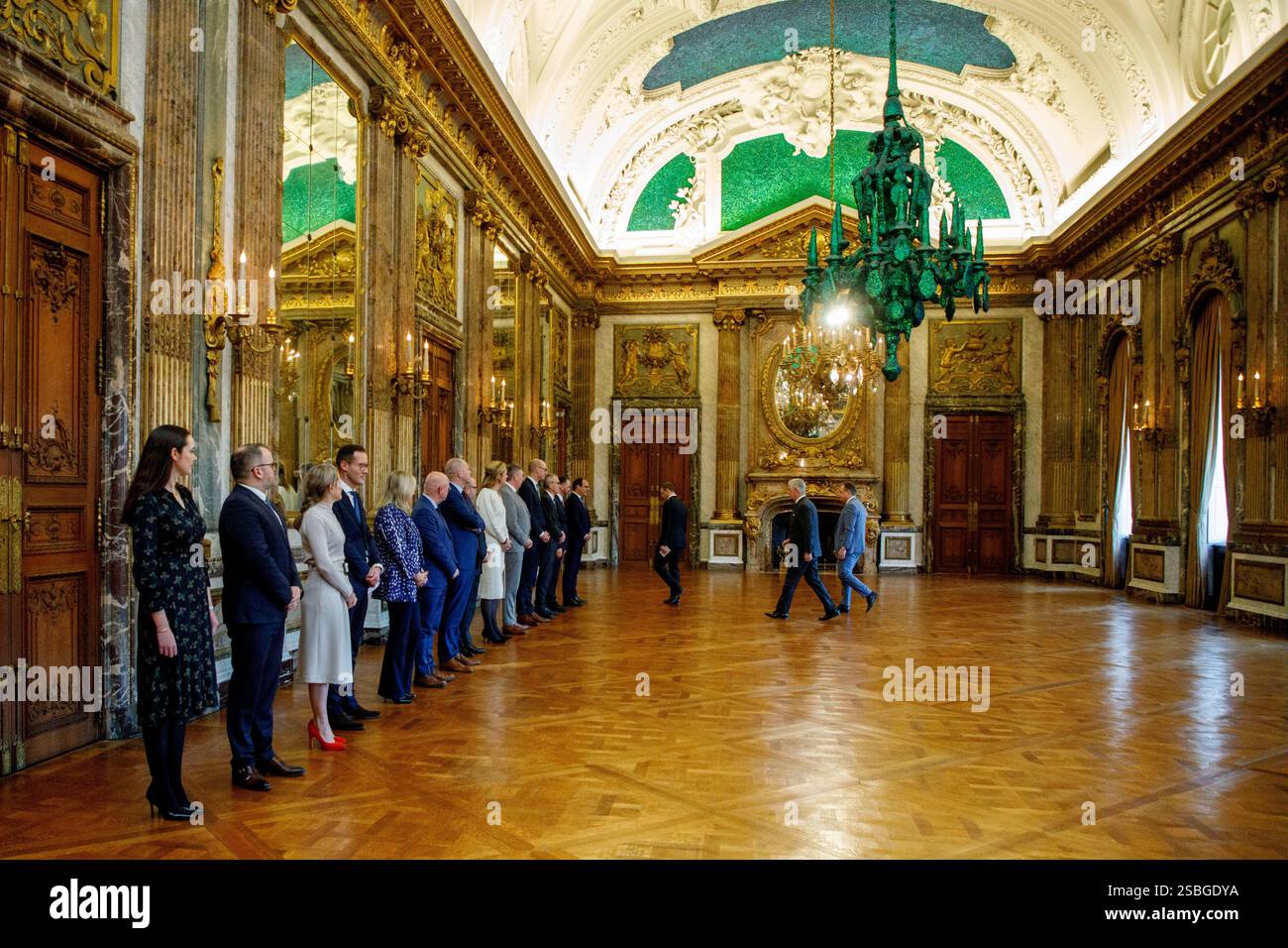Bruxelles, Belgique. 03rd Feb, 2025. Cérémonie de serment du nouveau premier ministre et des membres du gouvernement fédéral au Palais Royal, lundi 03 février 2025, à Bruxelles. Les négociateurs des cinq partis qui composent la coalition de l'Arizona - la N-va, MR, engagés, Vooruit et CD&V - sont parvenus à un accord gouvernemental vendredi soir. BELGA PHOTO HATIM KAGHAT crédit : Belga News Agency/Alamy Live News Banque D'Images