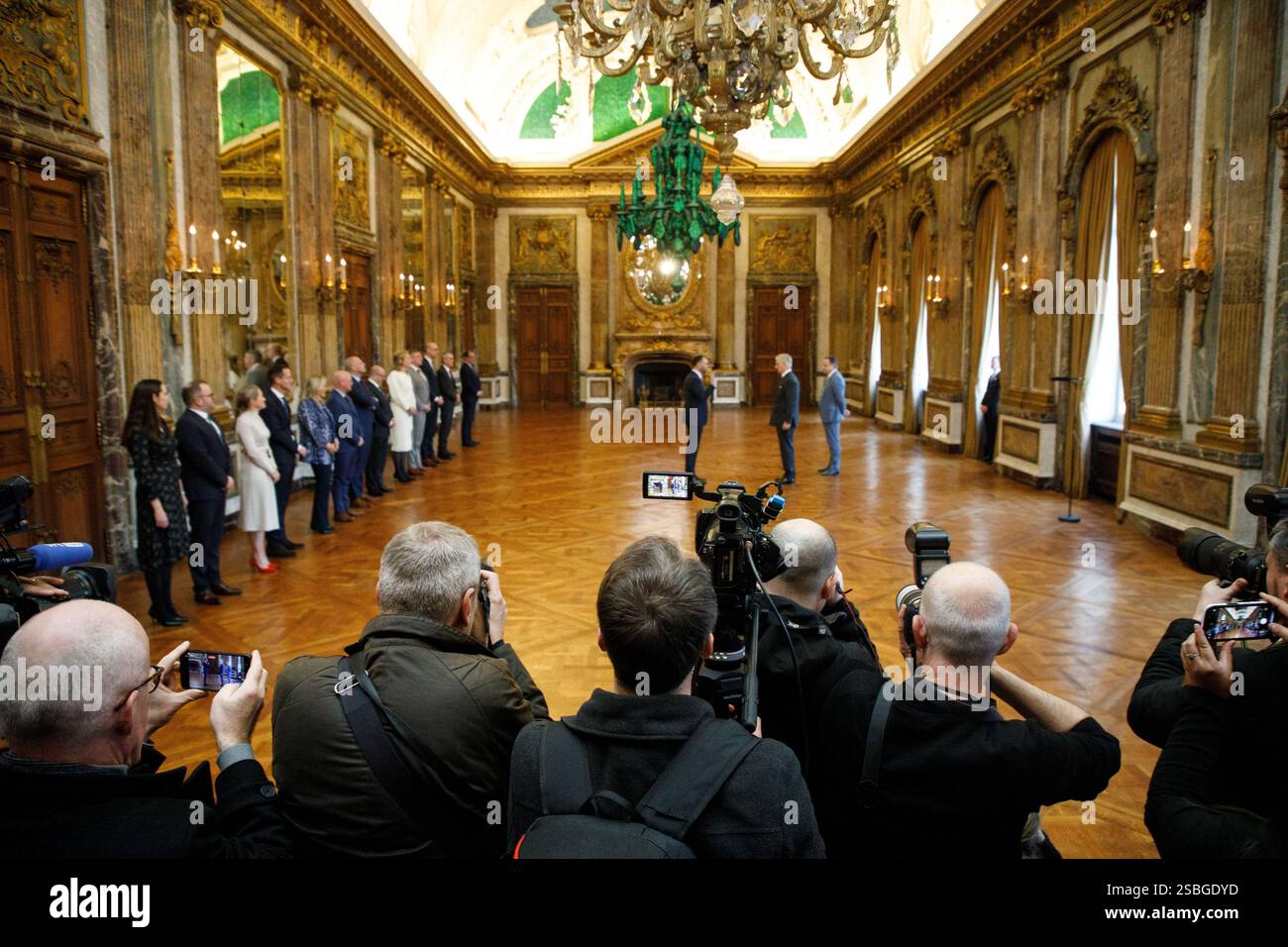 Bruxelles, Belgique. 03rd Feb, 2025. Cérémonie de serment du nouveau premier ministre et des membres du gouvernement fédéral au Palais Royal, lundi 03 février 2025, à Bruxelles. Les négociateurs des cinq partis qui composent la coalition de l'Arizona - la N-va, MR, engagés, Vooruit et CD&V - sont parvenus à un accord gouvernemental vendredi soir. BELGA PHOTO HATIM KAGHAT crédit : Belga News Agency/Alamy Live News Banque D'Images