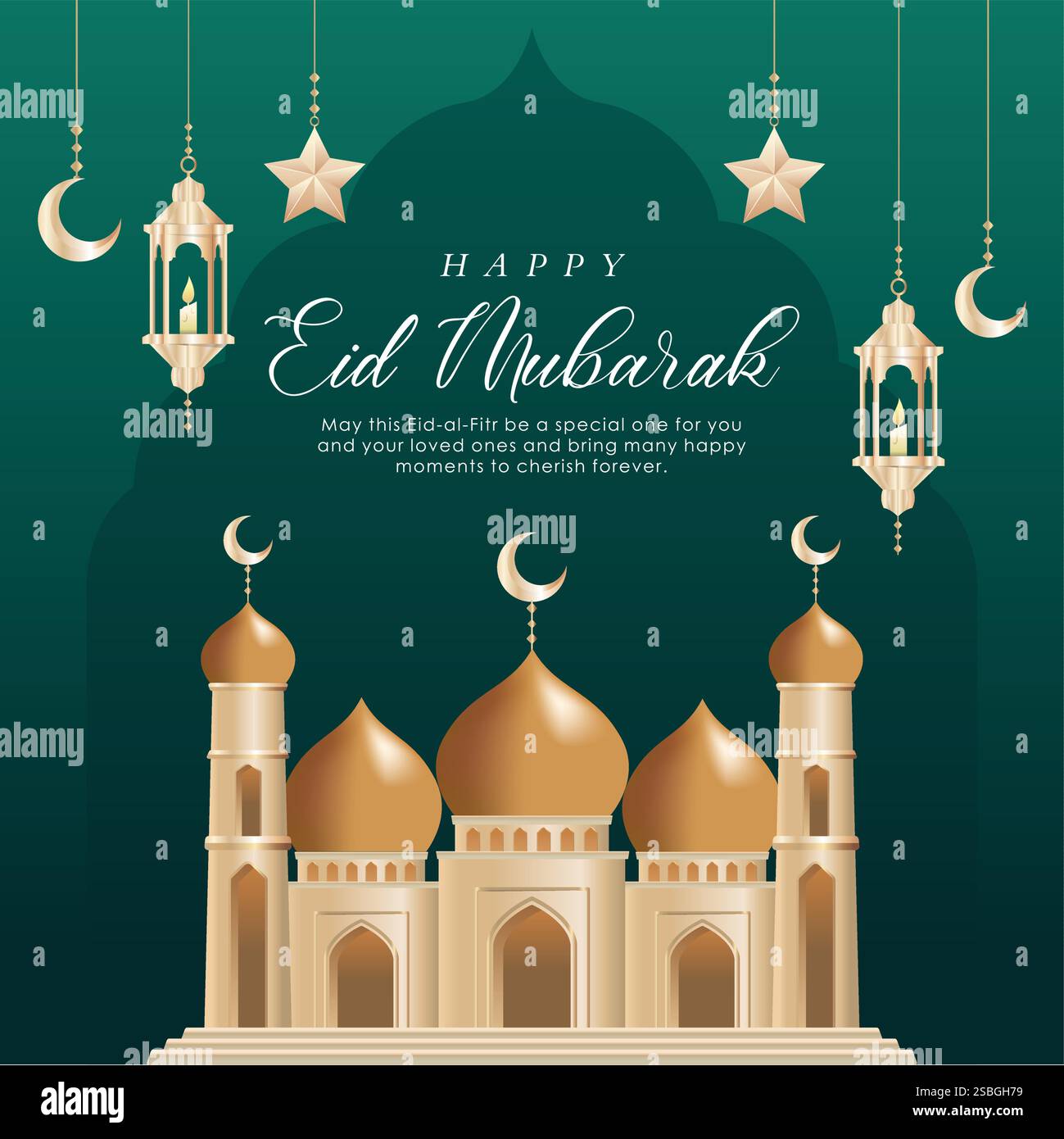 Joyeux Aid al Fitr. Mosquée réaliste IDUL FITRI signifie Eid al Fitr. Conception d'affiche Eid Moubarak avec Mosquée islamique et lanterne Illustration de Vecteur