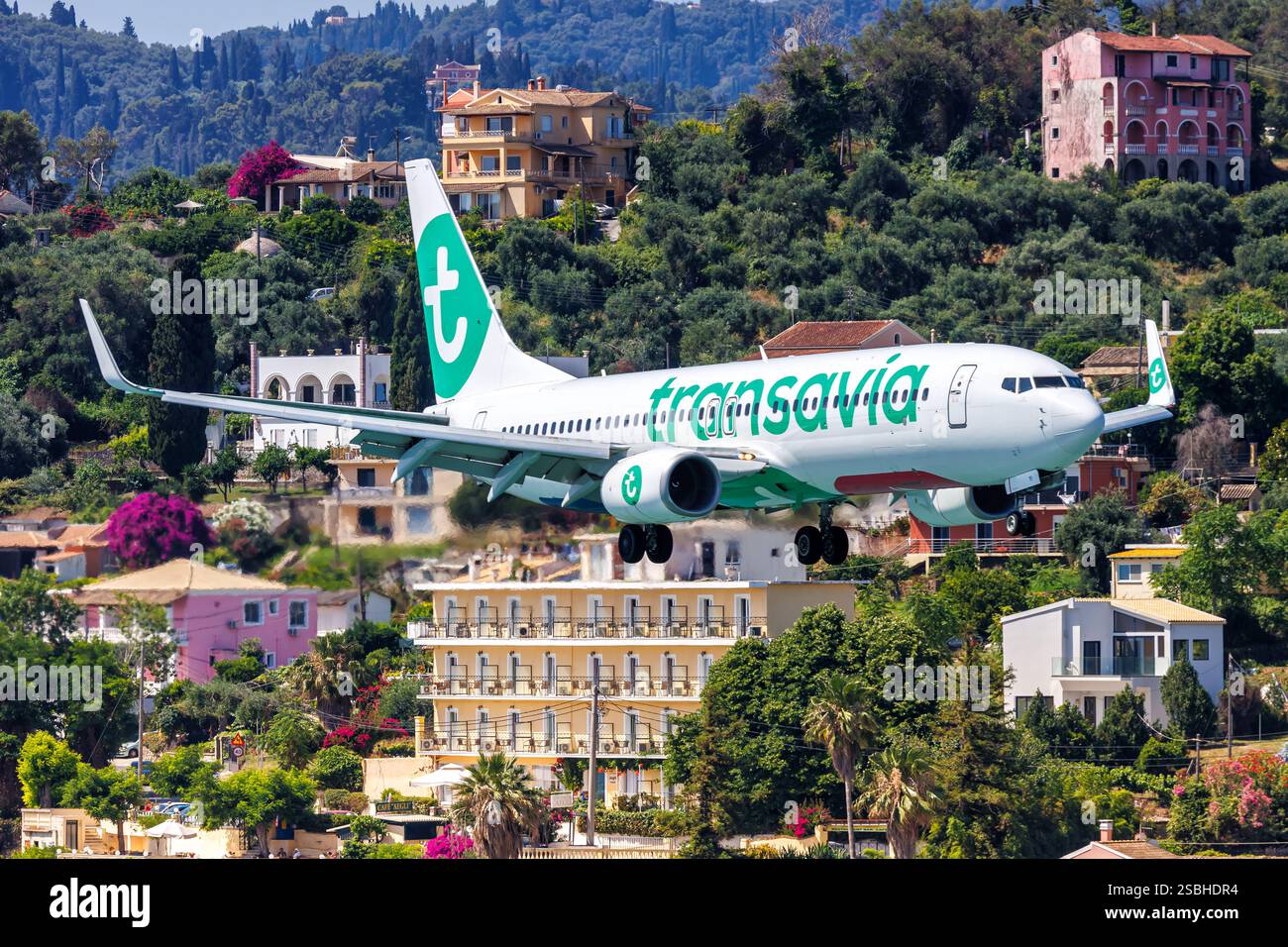Corfou, Grèce - 8 juin 2024 : Transavia France Boeing 737-800 à l'aéroport de Corfou en Grèce. Banque D'Images