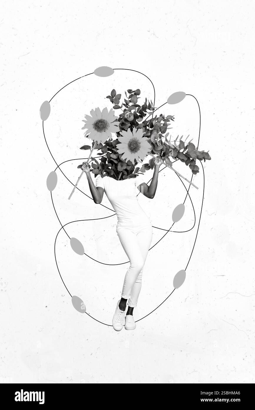3d rétro abstrait création maquette modèle collage de drôle de bouquet de dame au lieu de tête isolé toile de fond Banque D'Images 3d rétro abstrait création maquette modèle collage de drôle de bouquet de dame au lieu de tête isolé toile de fond Banque D'Images