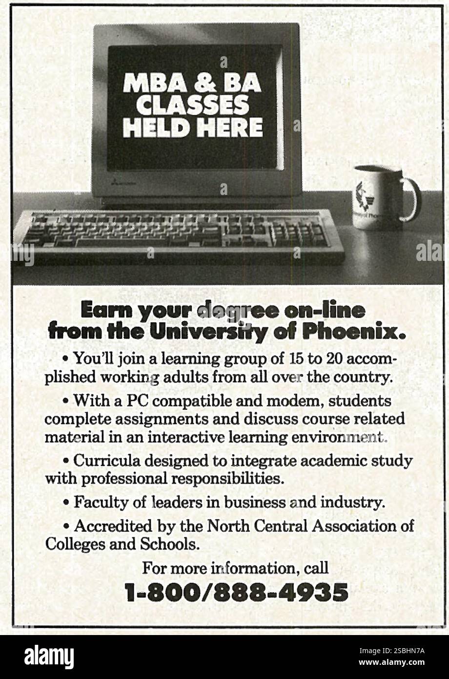 1991 US MBA et BA diplôme en ligne de l'Université de Phoenix annonce Banque D'Images