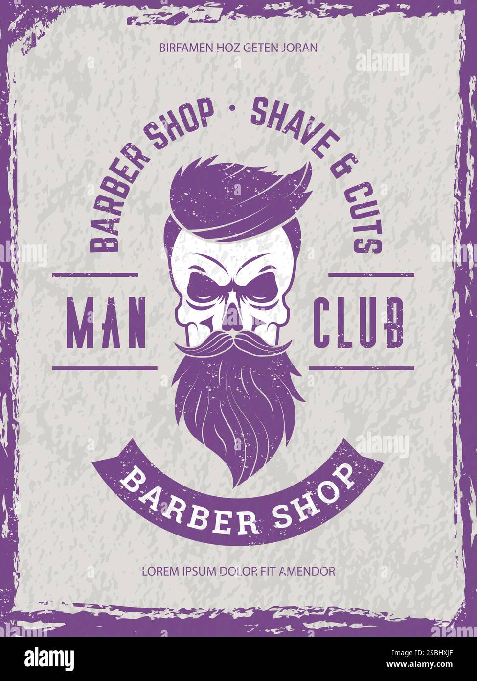 Affiche de salon de coiffure. écriteau de style rétro pour homme club avec illustration du crâne et des moustaches Illustration de Vecteur